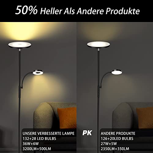 Detalle de Yikuneng 42W Lampadaire LED Dimmable – 3600 lm, télécommande et contrôle tactile, tête orientable
