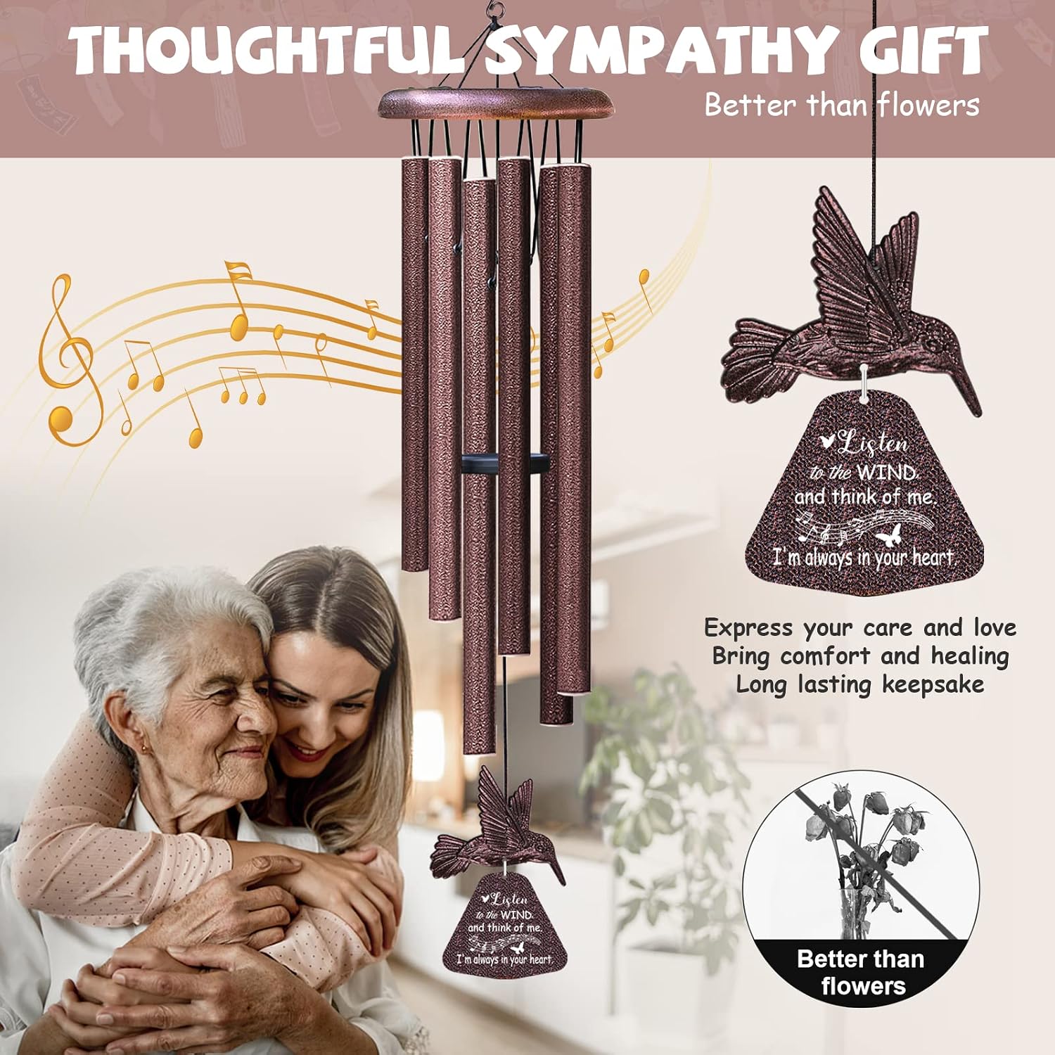 Detalle 2 de Synhonty A01 Memorial Wind Chime with Hummingbird, 32-Inch Aluminum Tubes