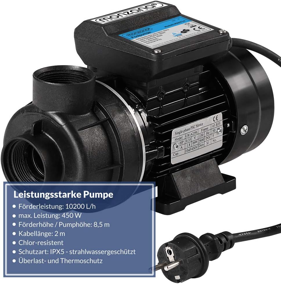 Detalle de MONZANA® Filterpumpe 10.200 l/h – Poolpumpe mit Sandfilter (8,5 m Förderhöhe)