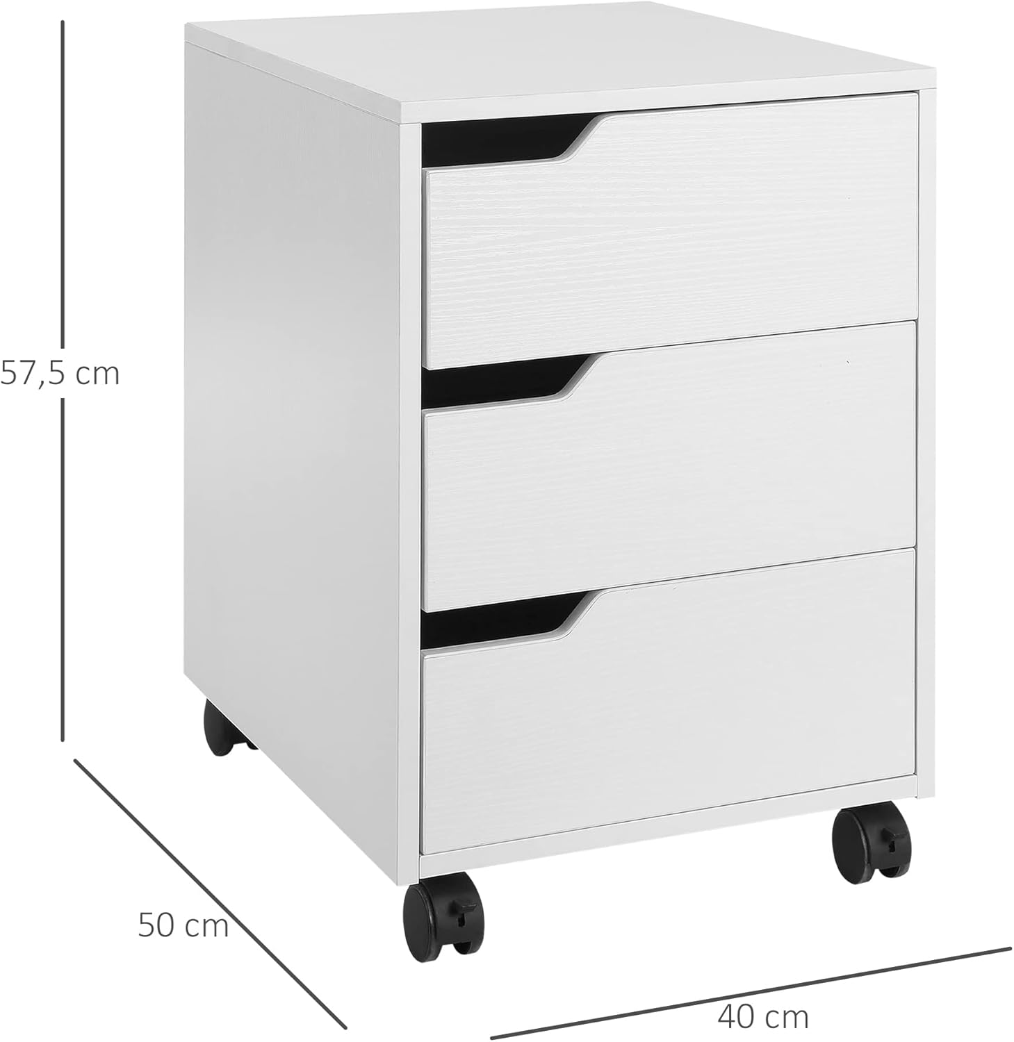 Thumbnail 2 de Caisson de bureau sur roulettes à 3 tiroirs verrouillables 40 x 50 x 57,5 cm en MDF blanc