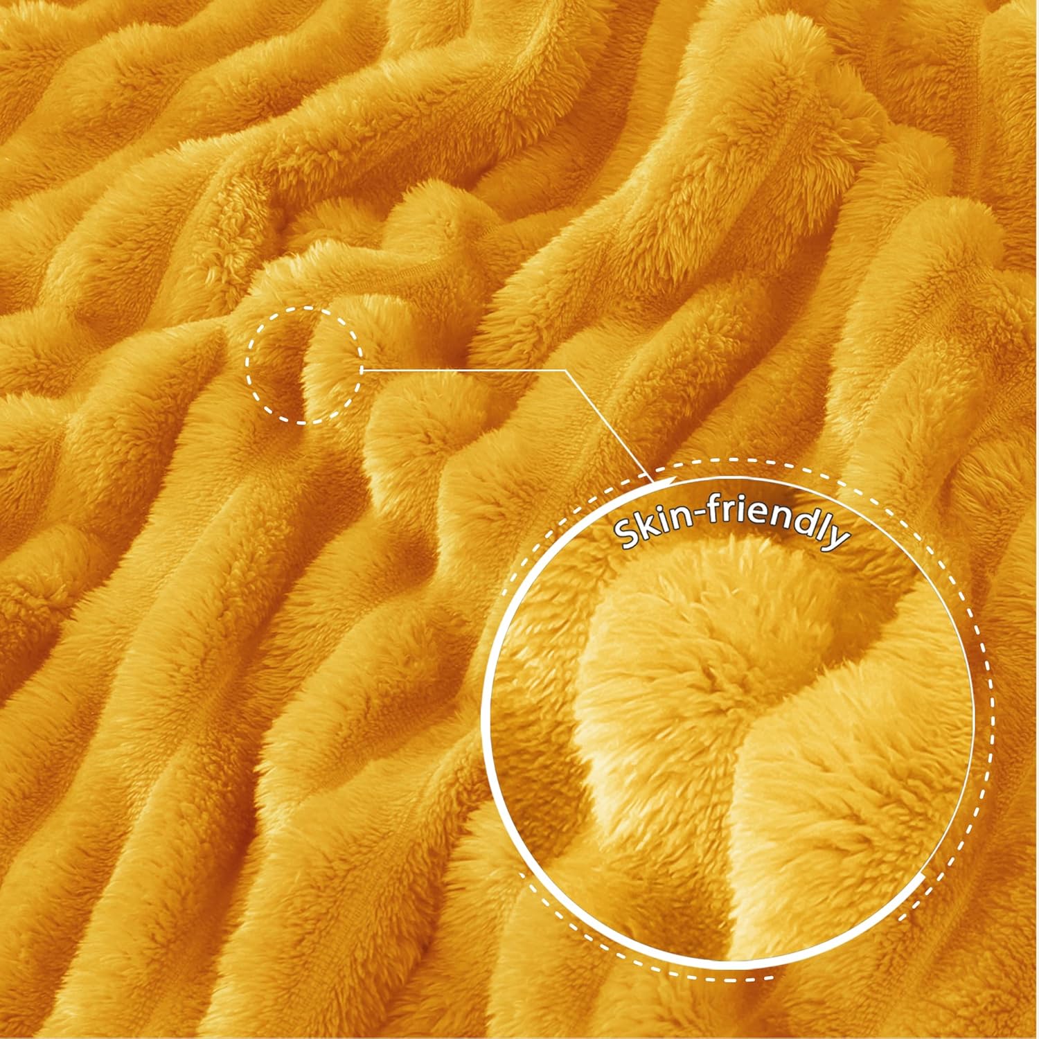 Thumbnail 4 de Exclusivo Mezcla fleece throw blanket for sofa, super-soft striped jacquard 127x152 cm in mustard yellow