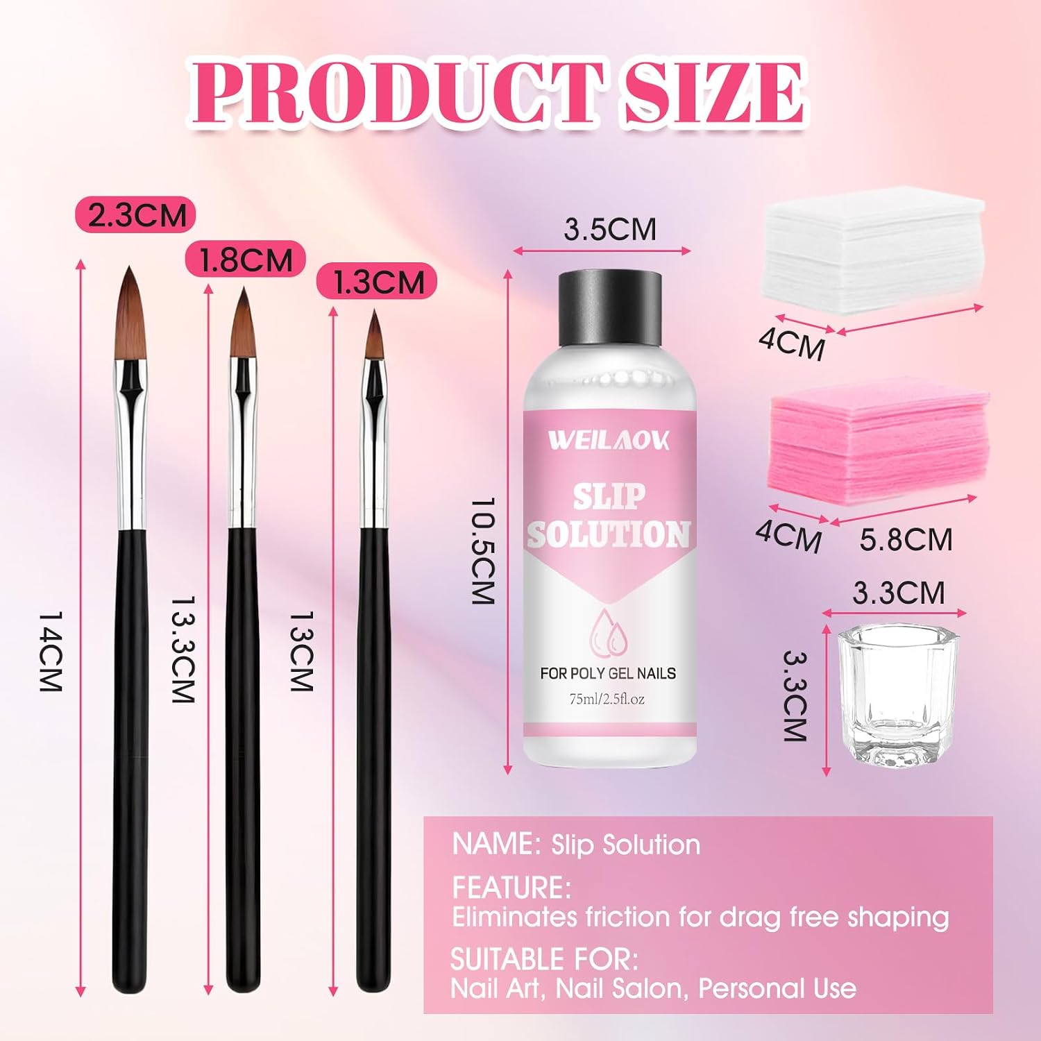 Thumbnail 6 de WEILAOK LM-EU094 Slip Solution-set voor polygel, 75 ml met 3 penselen