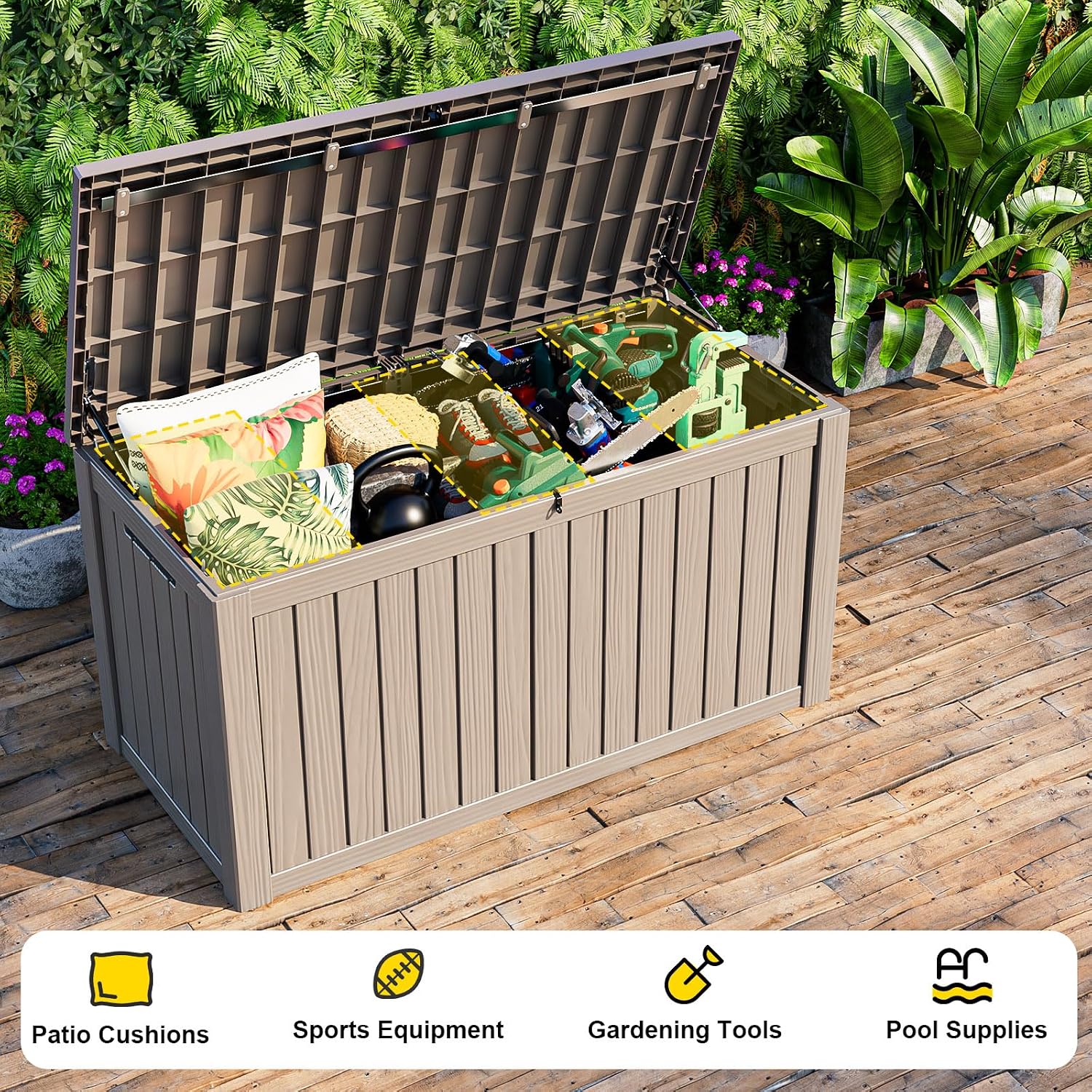 Thumbnail 5 de PatioZen 246 Resin Deck Box, Lockable Gray Outdoor Storage with Hinged Lid
