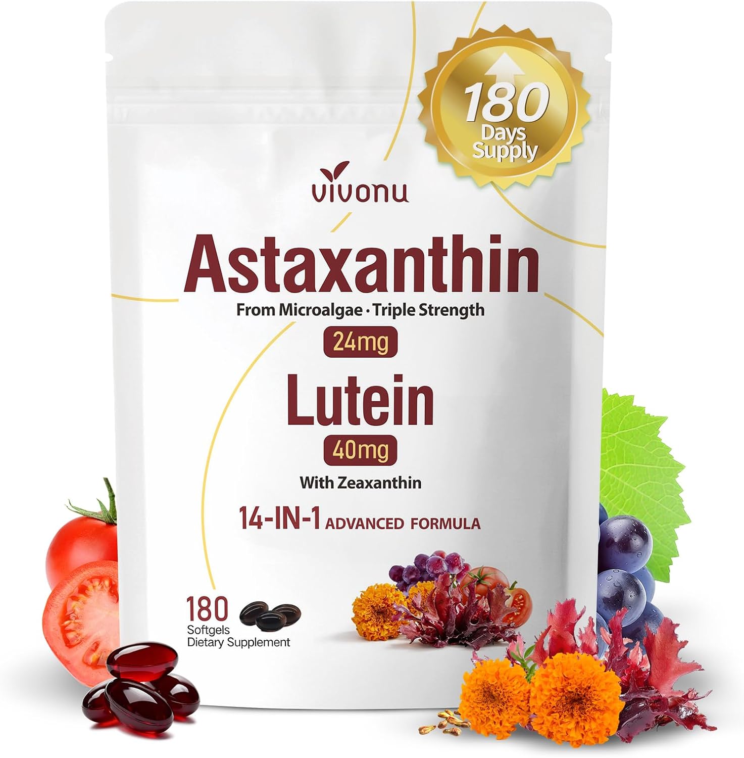 Detalle de VivoNu Astaxanthin 24 mg & Lutein 40 mg – 6-Monats-Vorrat
