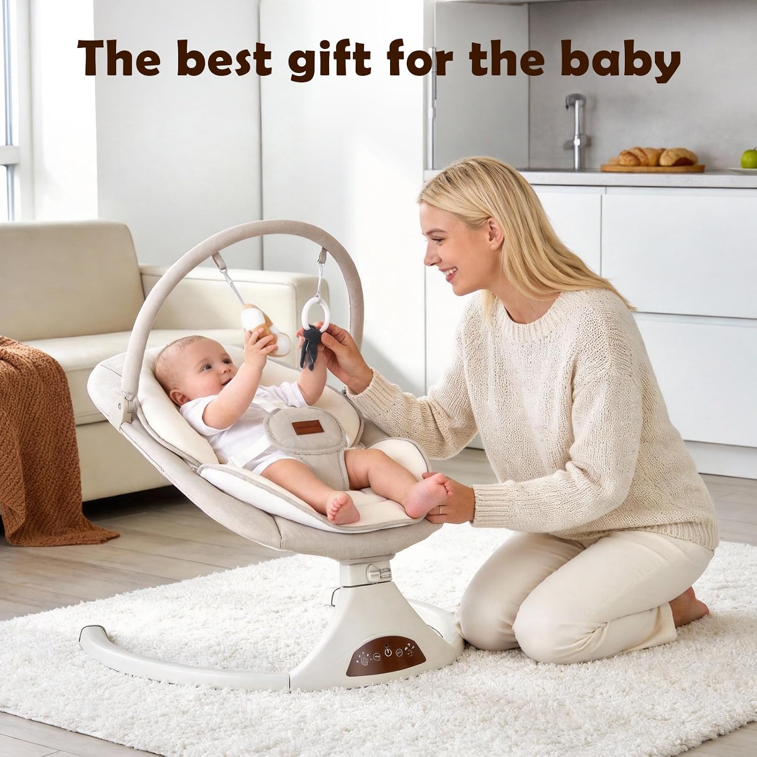 Thumbnail 5 de Viriwebaby XJD001-Beige Infant Swing, 5 Speeds, Bluetooth and Timer