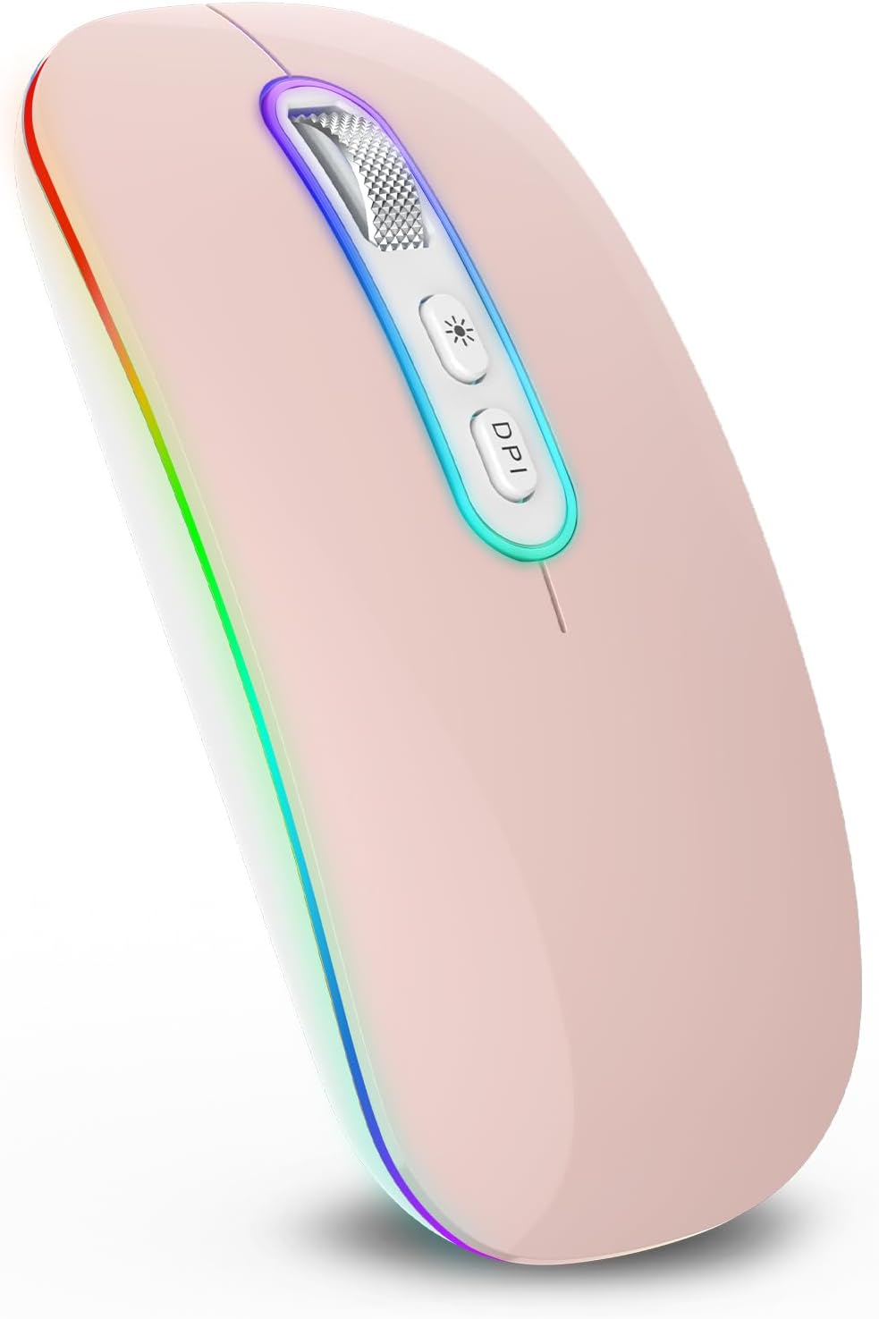 Detalle de cimetech Mouse wireless ricaricabile Dual Mode Bluetooth 5.1 + USB 2,4 GHz con LED e DPI regolabili (rosa)