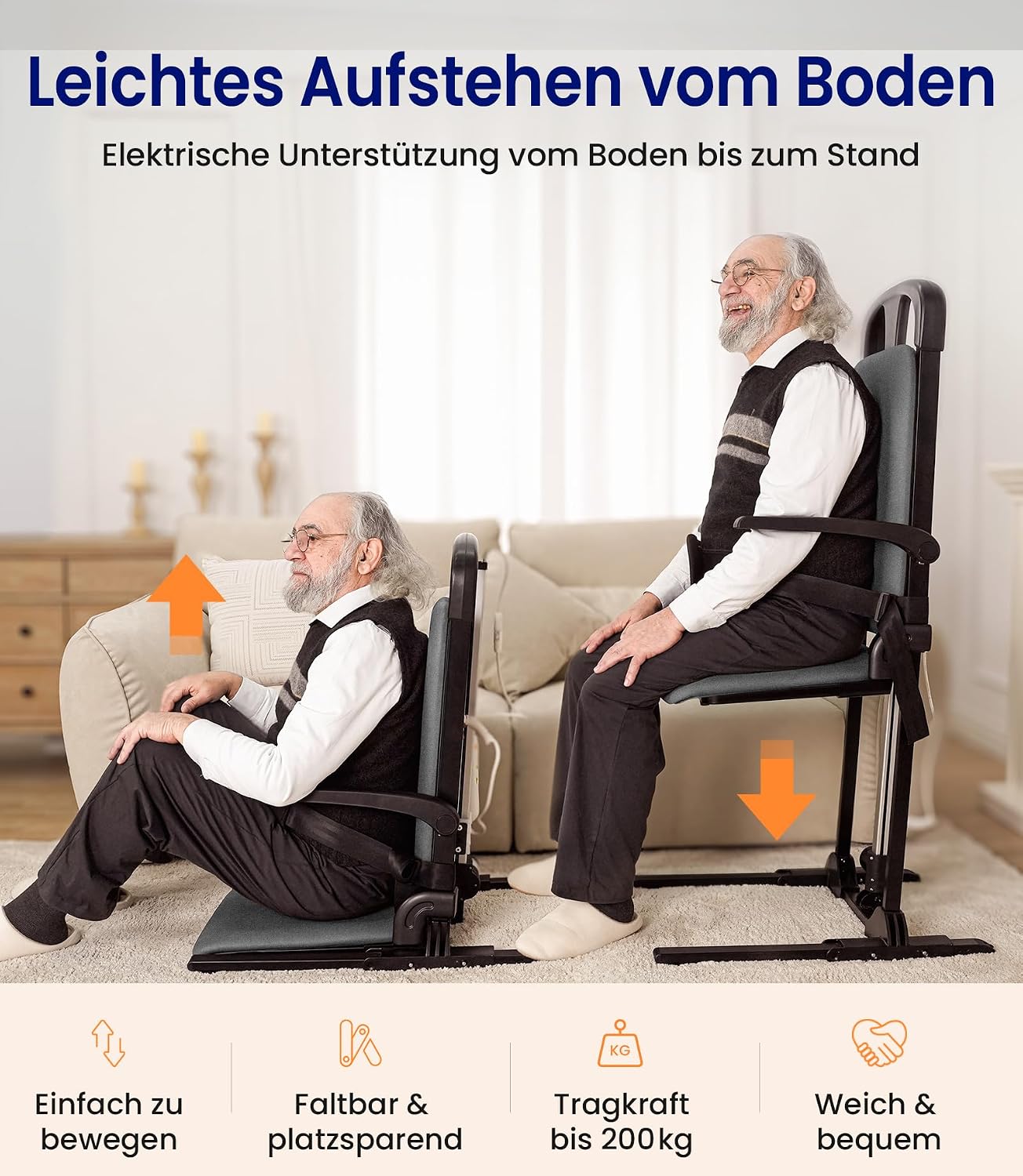 Detalle de VOCIC AX15: Elektrischer Aufstehsessel mit stabilem Stahlrahmen, bis 200 kg belastbar