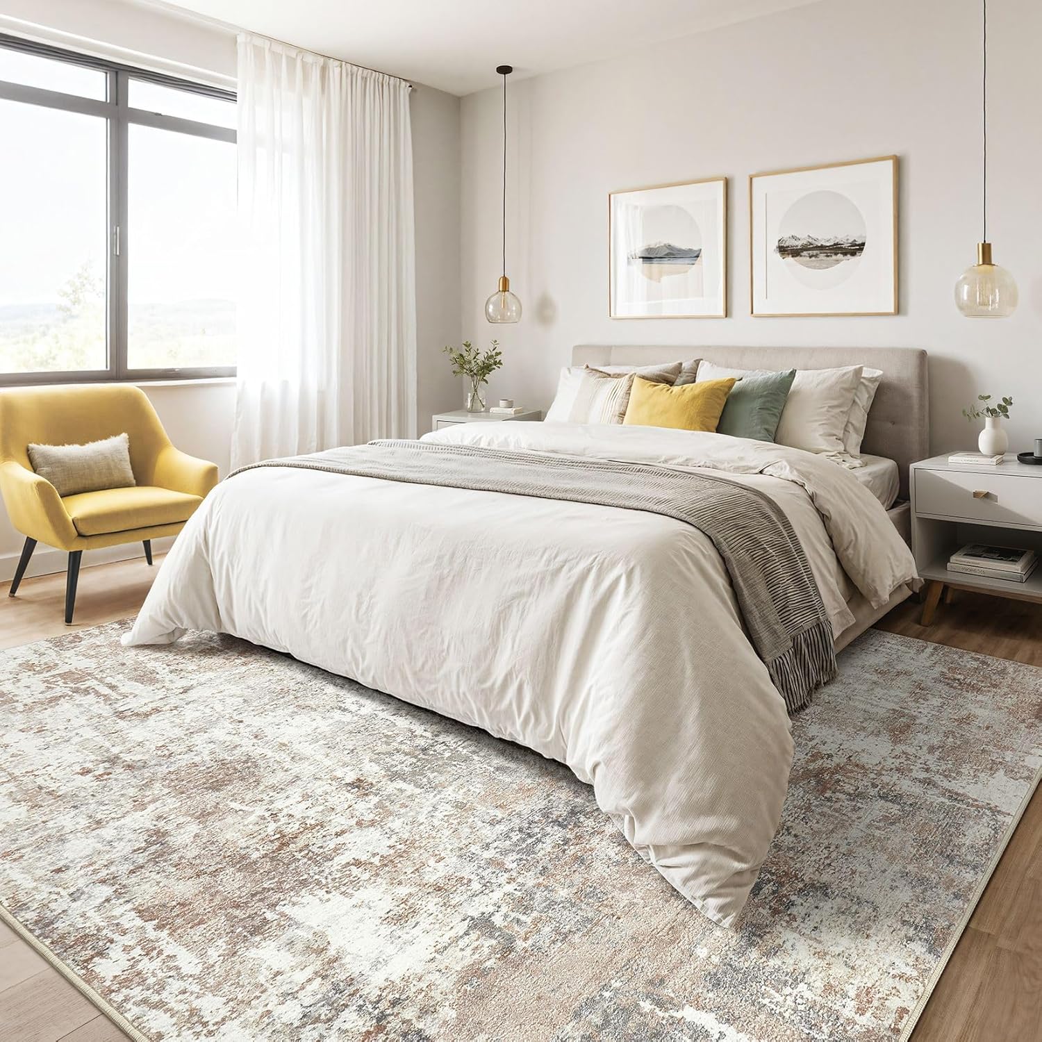 Thumbnail 3 de 8x10 Washable Abstract Modern Area Rug for Living Rooms
