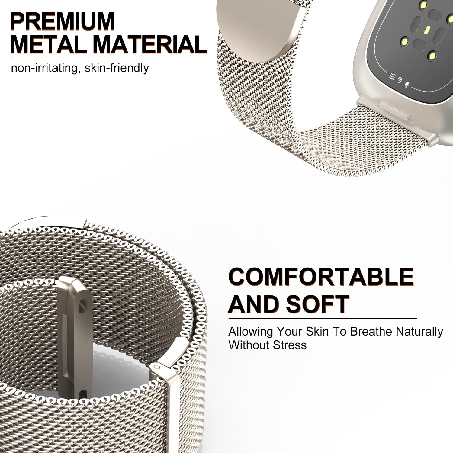 Detalle 2 de Higgs stainless steel replacement strap with dual magnetic clasp for Fitbit Versa 3 / Versa 4 / Sense / Sense 2