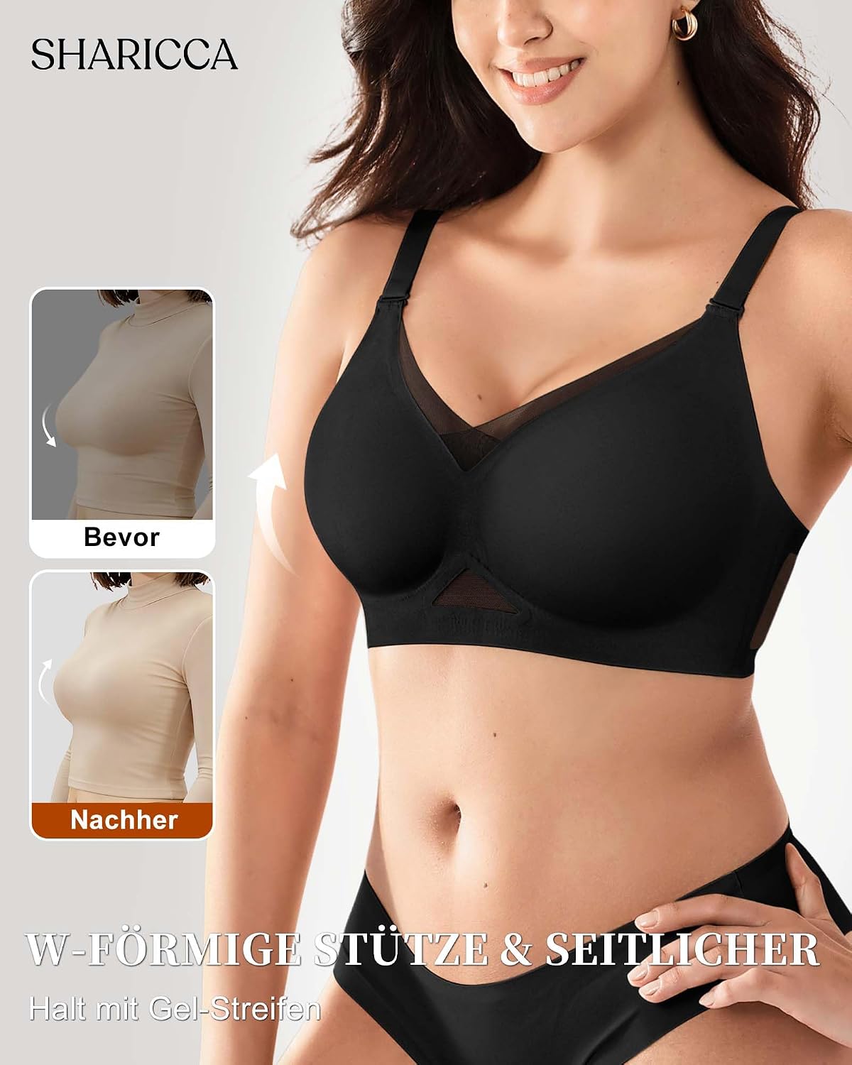 Detalle de SHARICCA Damen BH ohne Bügel Push-Up Spitzen-BH – Nahtloser T-Shirt BH mit Vollbügel, atmungsaktiv