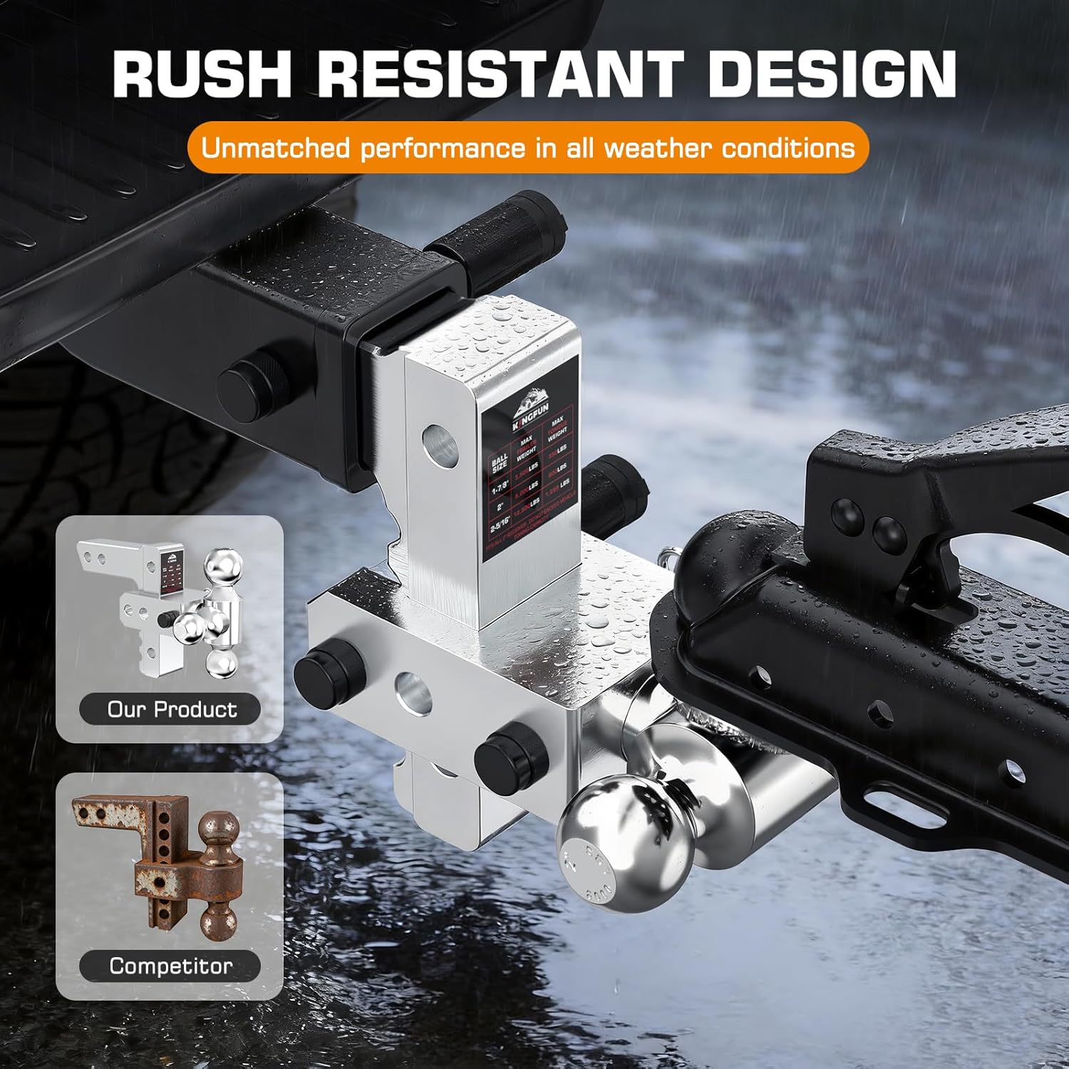 Thumbnail 4 de Kingfun Adjustable Trailer Hitch (2-Inch Receiver) with Tri Ball, 6-Inch Drop/Rise, 12,500 LBS GTW Aluminum Tow Hitch