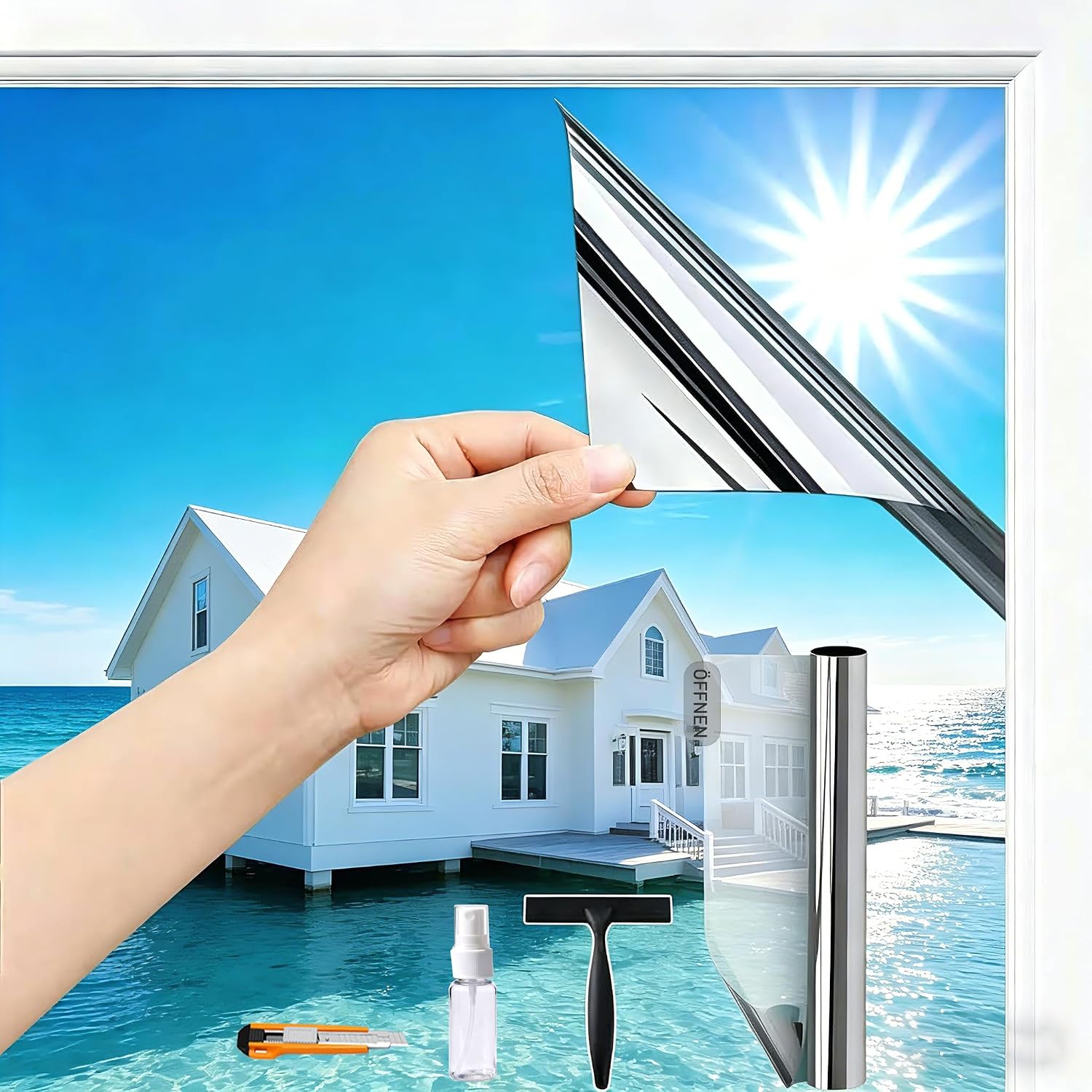 Gutsurge Hitzeschutzfolie Fenster Silber (80x200 cm) – Spiegelfolie mit UV- und Wärmeschutz