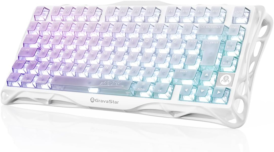 Detalle de GravaStar Mercury K1 Lite 75% Gaming Tastatur – QWERTZ, Drahtlos Tri-Mode, RGB Crystal Aurora