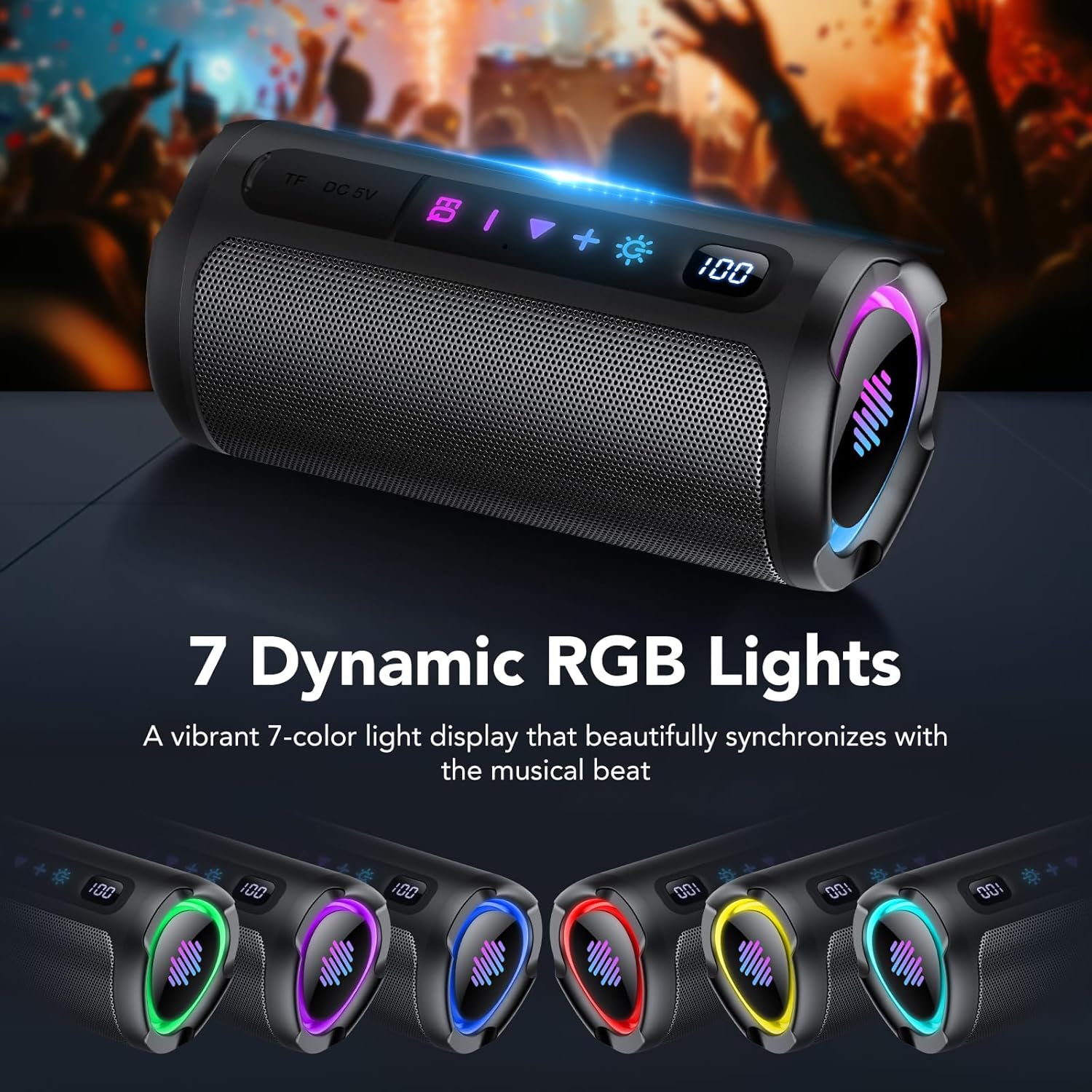 Thumbnail 4 de Enceinte Bluetooth portable aowoka avec LED, écran numérique et basses améliorées (IPX7)