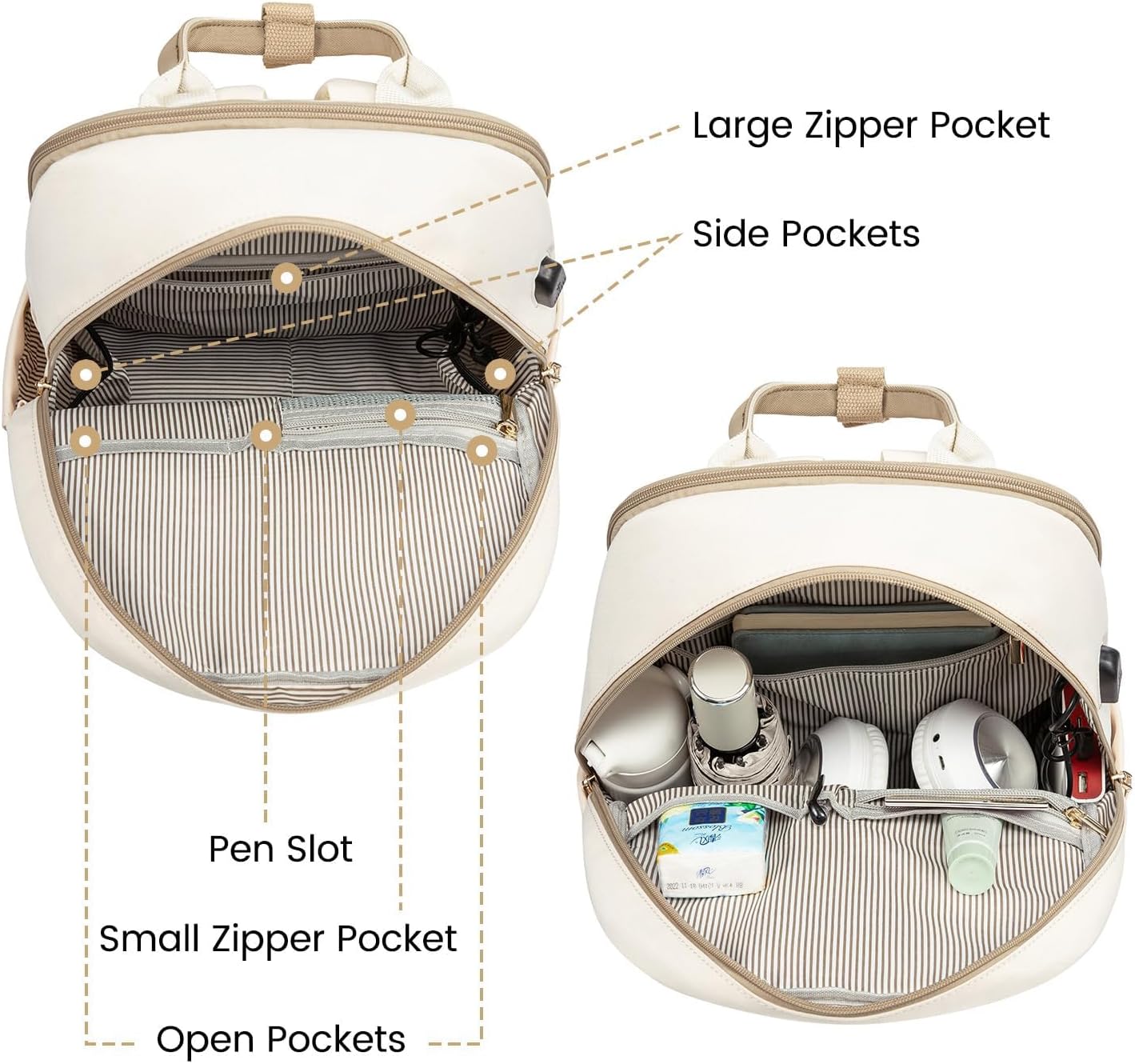 Detalle de LOVEVOOK Laptop Backpack Womens, 14 Inch Waterproof Backpack in Khaki Beige