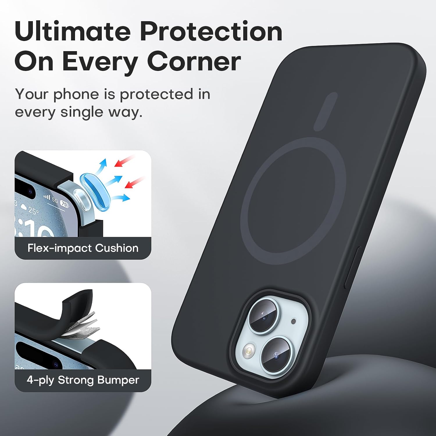 Thumbnail 4 de TOCOL Magnetic Silicone Case for iPhone 15 Black 👝