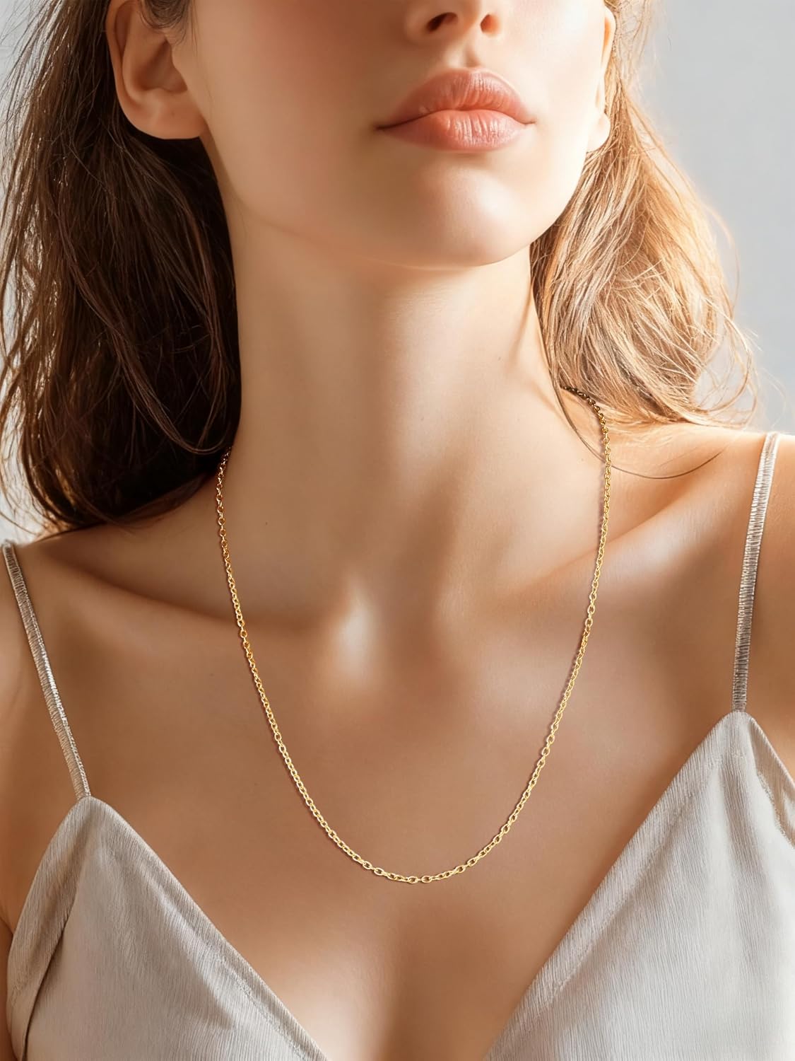 Detalle de ChainsPro Collier femme en acier inoxydable 2 mm – chaîne élégante ajustable 46 à 76 cm