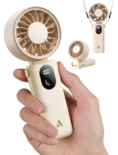 Detalle de Aecooly Mini Ventilador de Mano Portátil Recargable USB 20H, 5 Velocidades y Pantalla Digital