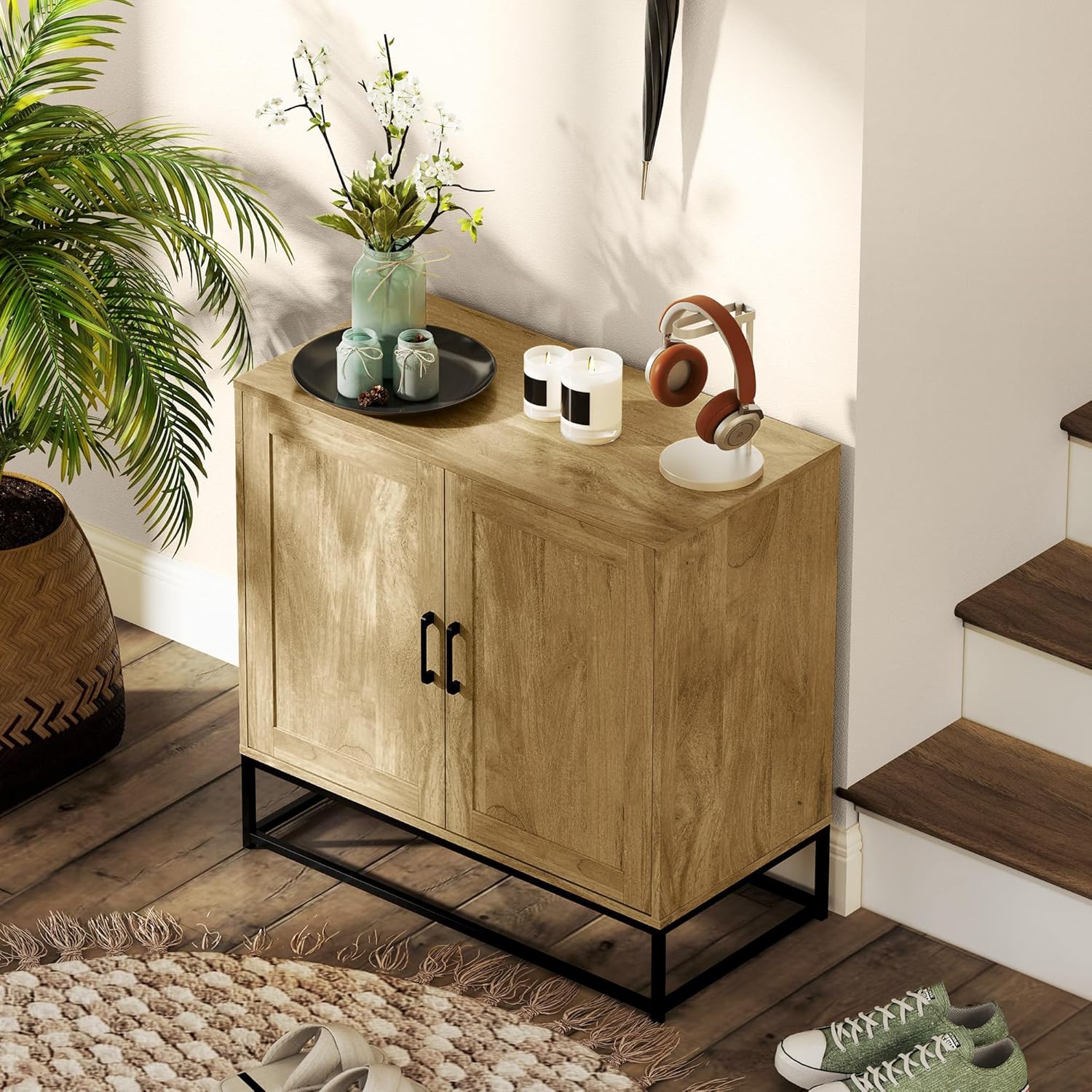 Thumbnail 6 de HOMCOM Buffet Salon de Rangement Moderne avec Placard à 2 Portes – 80 x 40 x 78 cm, Bois Naturel