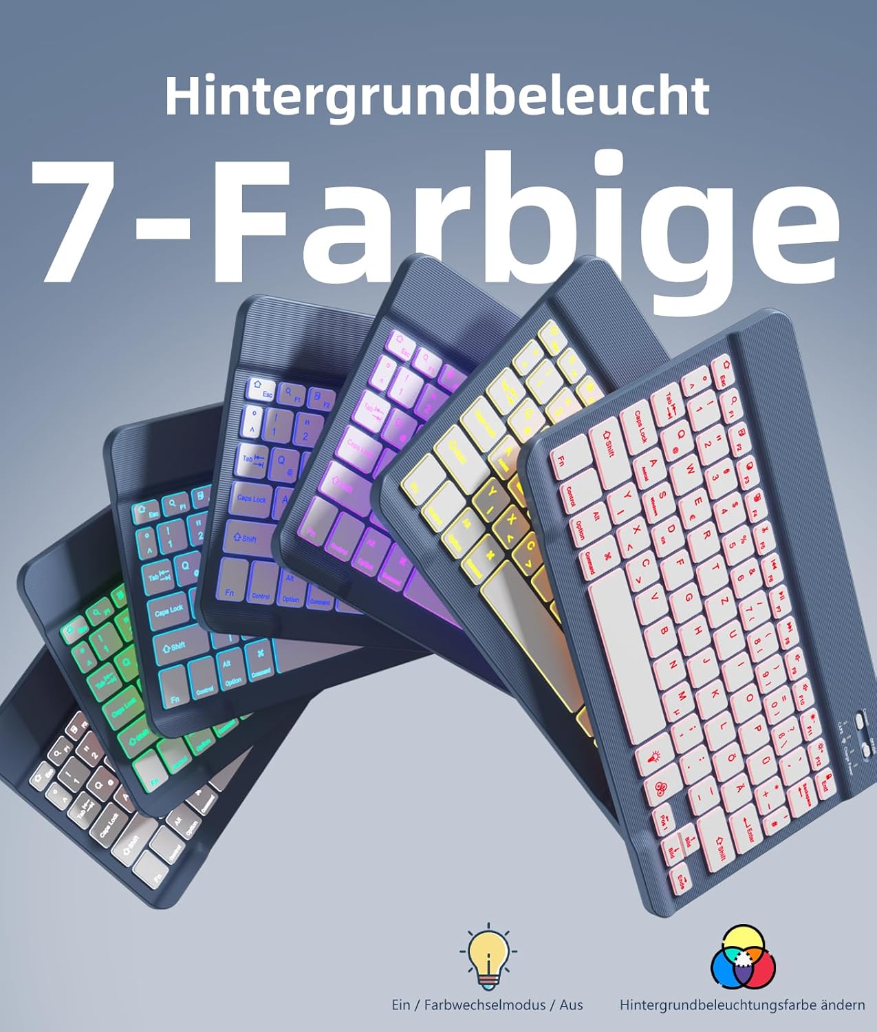 Thumbnail 3 de Vobafe Hülle mit Tastatur für Samsung Galaxy Tab A11+ Plus 11 Zoll (2025) / Tab A9+ Plus (2023) – 7 Farben, beleuchtete Tastatur, Abnehmbare Tastatur