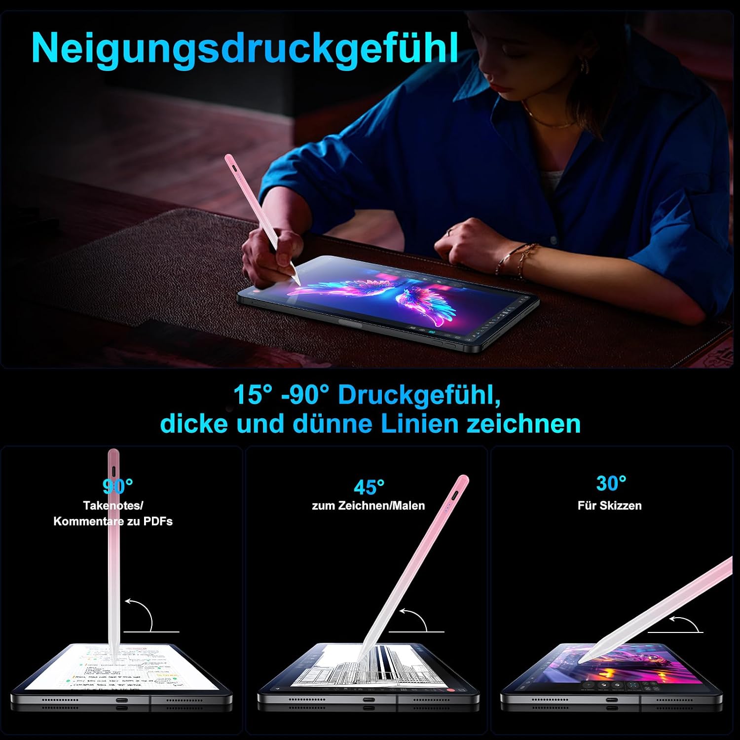Thumbnail 4 de Stift für iPad 2018–2025 Rosa Schnellladung