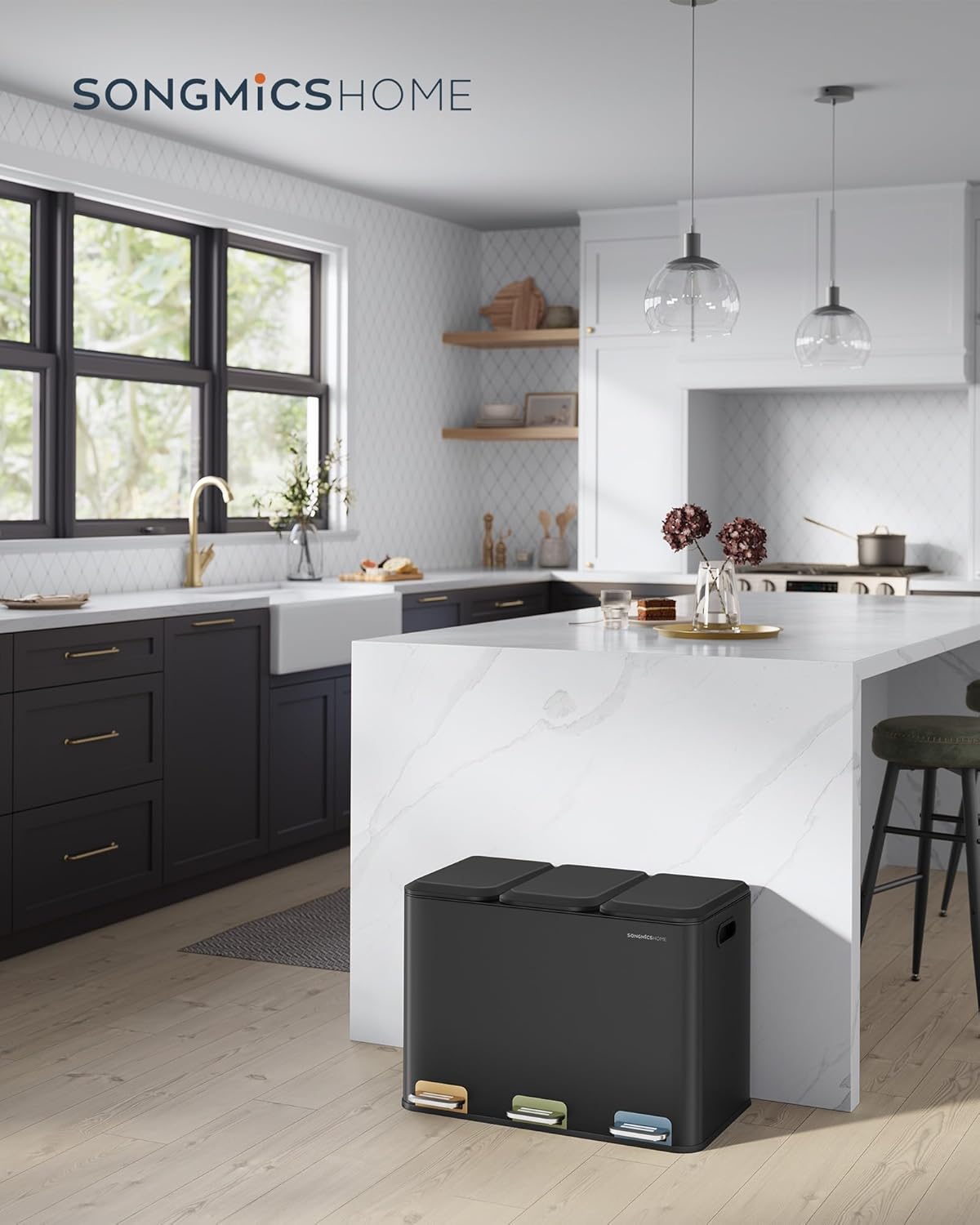 Detalle 2 de SONGMICS HOME Mülleimer Küche 3 x 15 L
