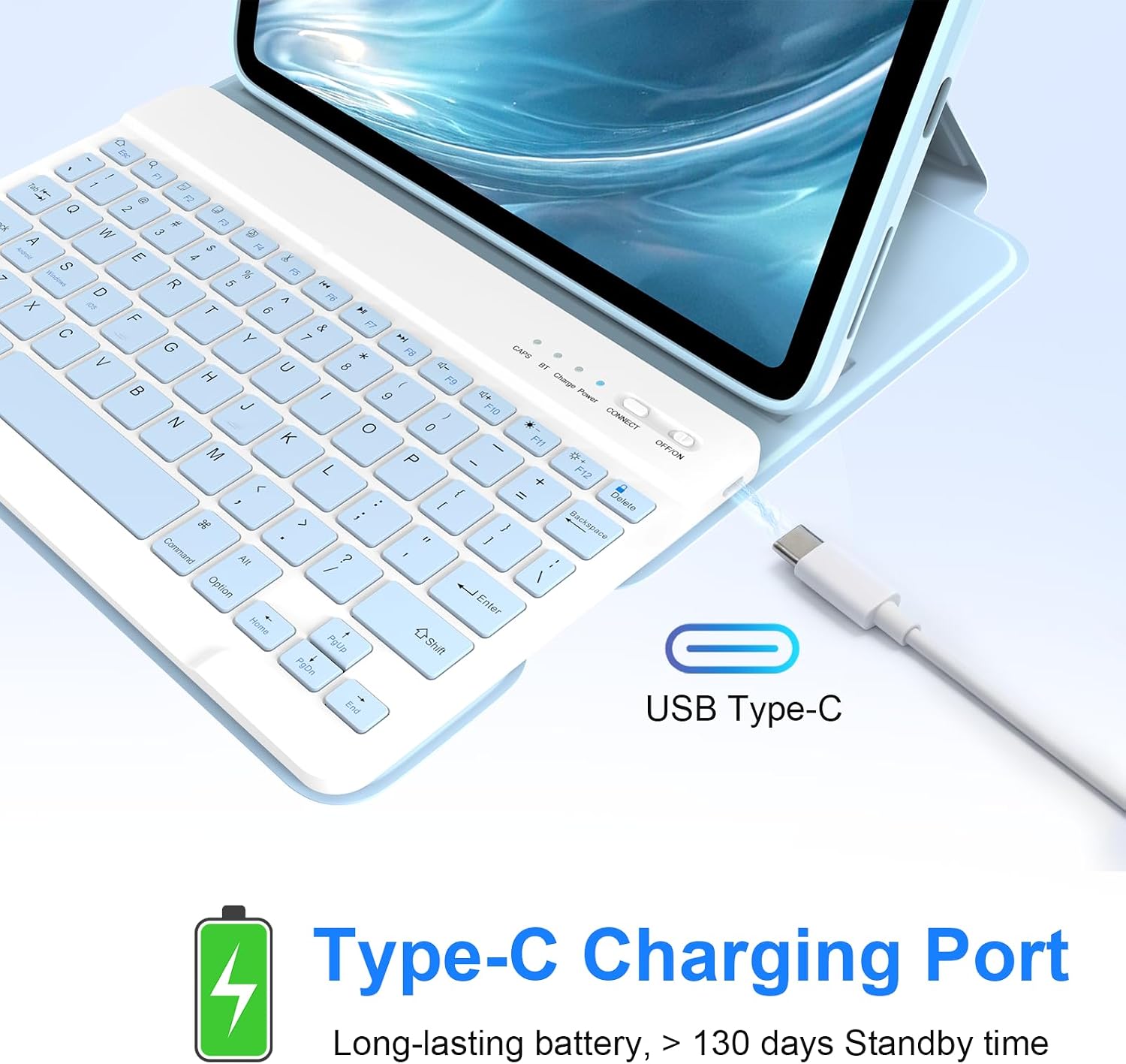 Detalle de 360 Rotating Keyboard Case for iPad A16 11th Gen / 10th Gen 10.9-inch with Keyboard - Light Blue