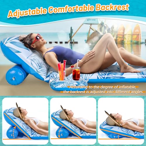 Detalle de Gontence Flotadores para Adultos: Hamaca hinchable con respaldo ajustable y portavasos (180 x 75 cm)