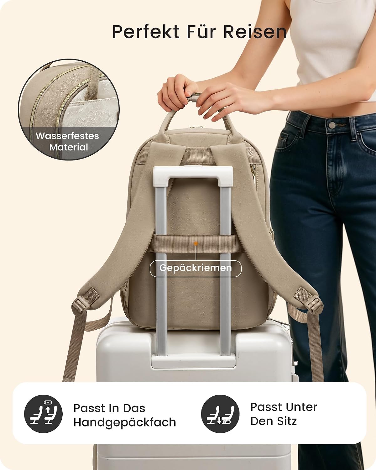 Thumbnail 4 de LOVEVOOK Rucksack Damen 15,6 Zoll Khaki Beige