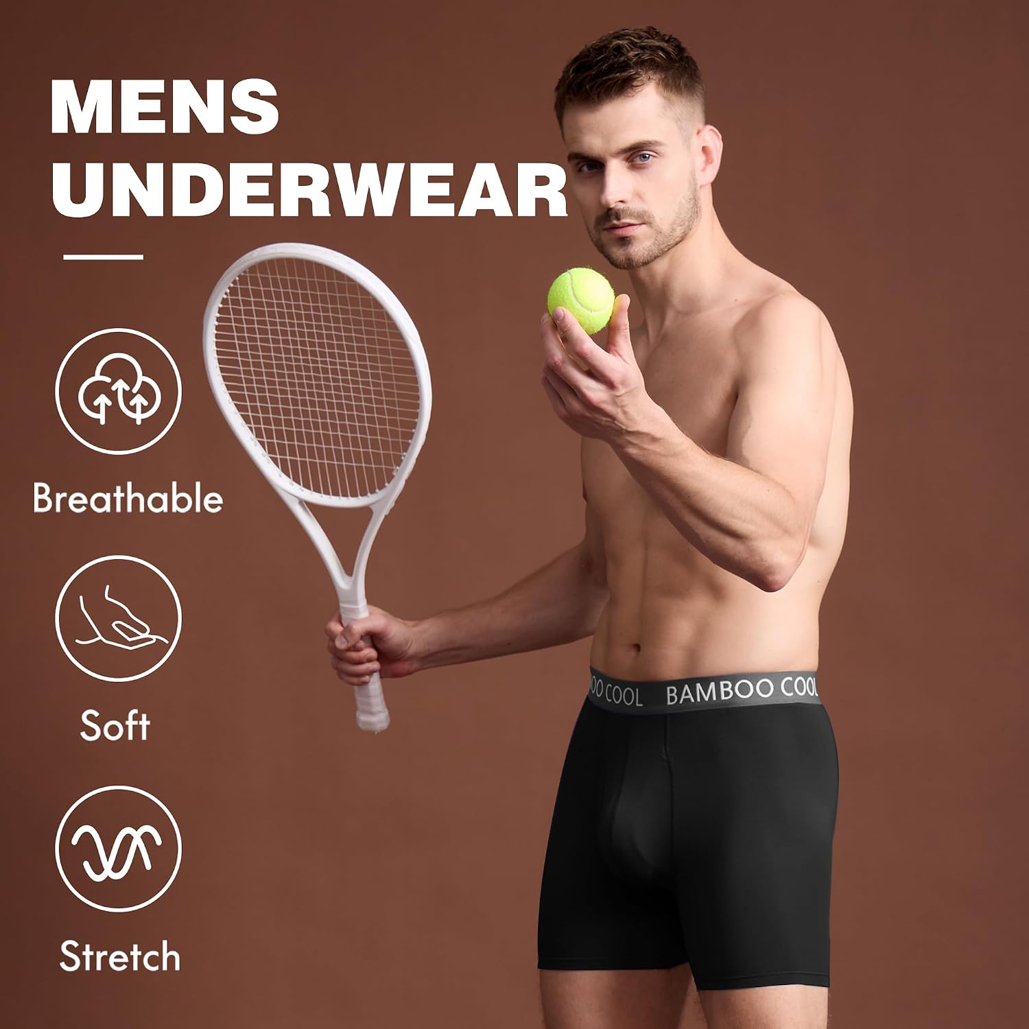 Detalle 2 de BAMBOO COOL Men's Bamboo Viscose Boxer Briefs, 4-Way Stretch