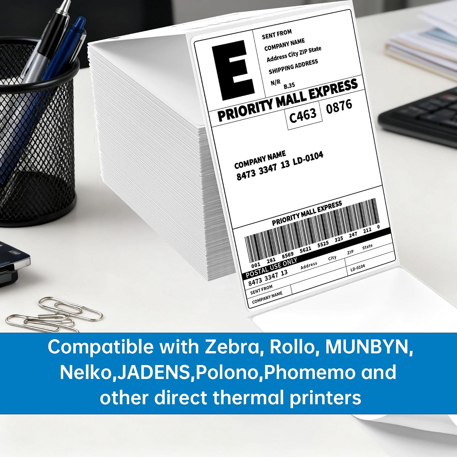 Detalle de HUOJI 4x6 Thermal Labels, 100-Count Shipping Stack, Strong Adhesive, BPA-Free