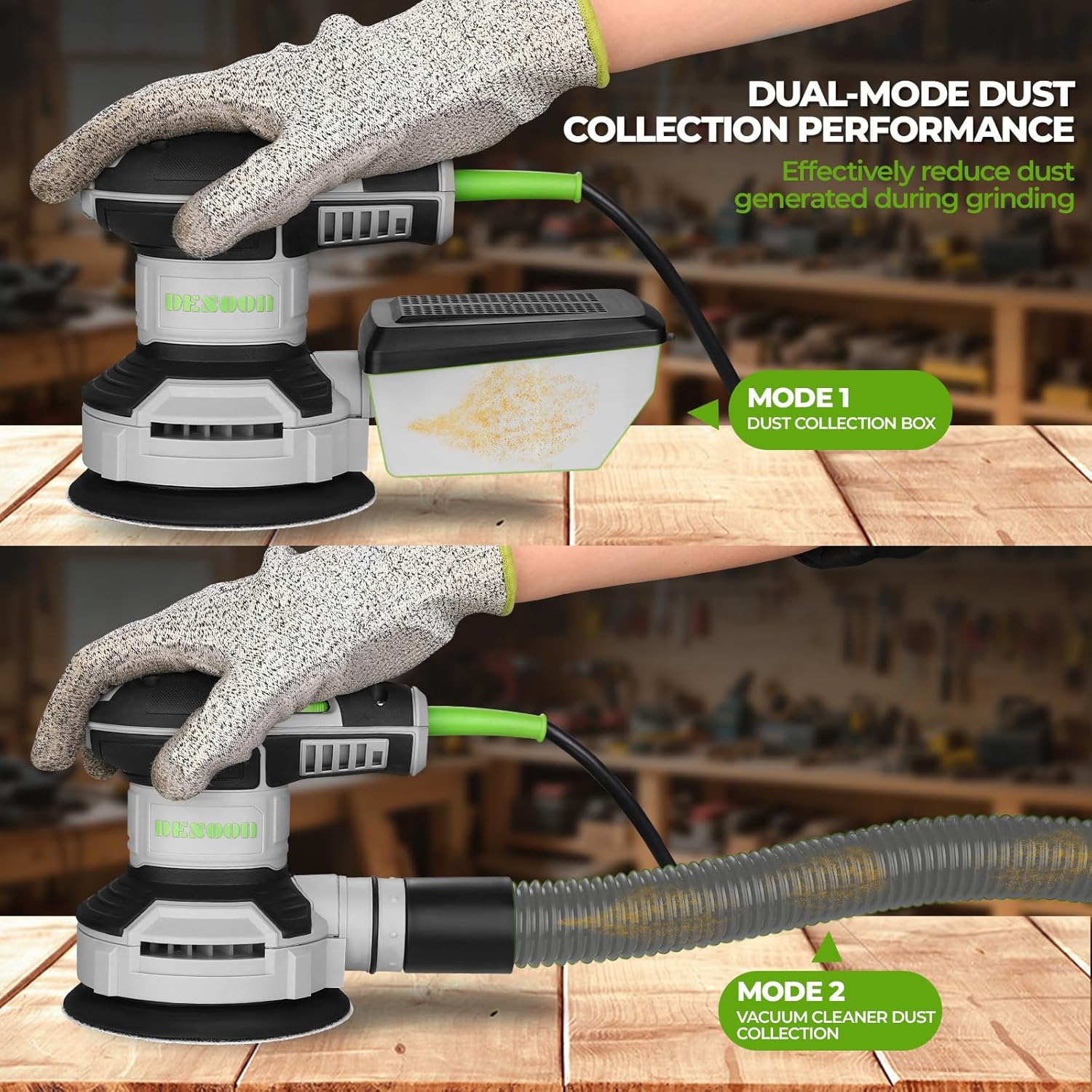 Thumbnail 2 de DESOON 300W Random Orbit Sander with 20 Pcs Sandpapers – 125mm, 6-Speed, Brake & Dust Extraction