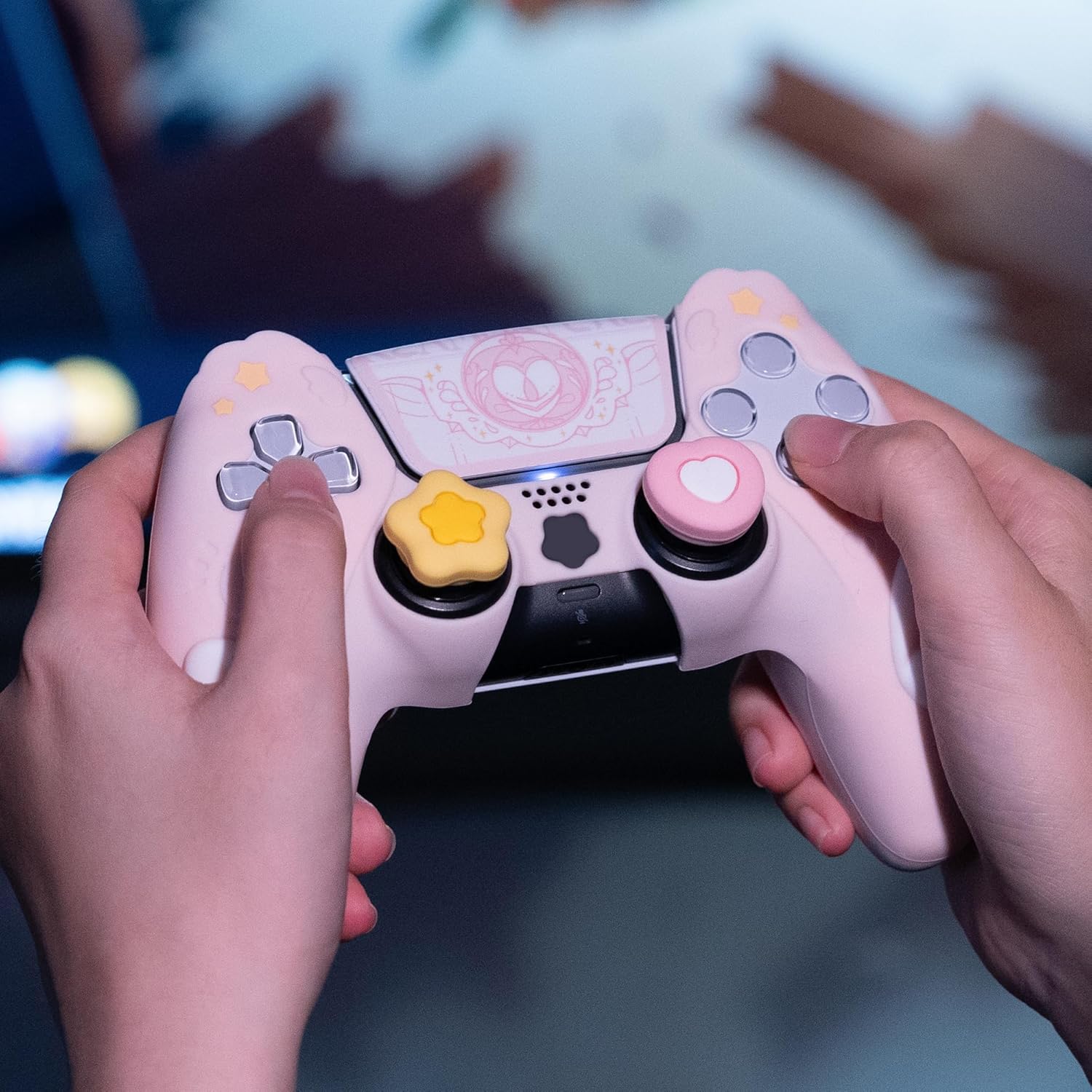 Thumbnail 6 de GeekShare PS5 Controller-Hautgriff-Set (Sternflügel, Rosa) – rutschfeste Silikon-Schutzhülle mit Daumengriffkappen