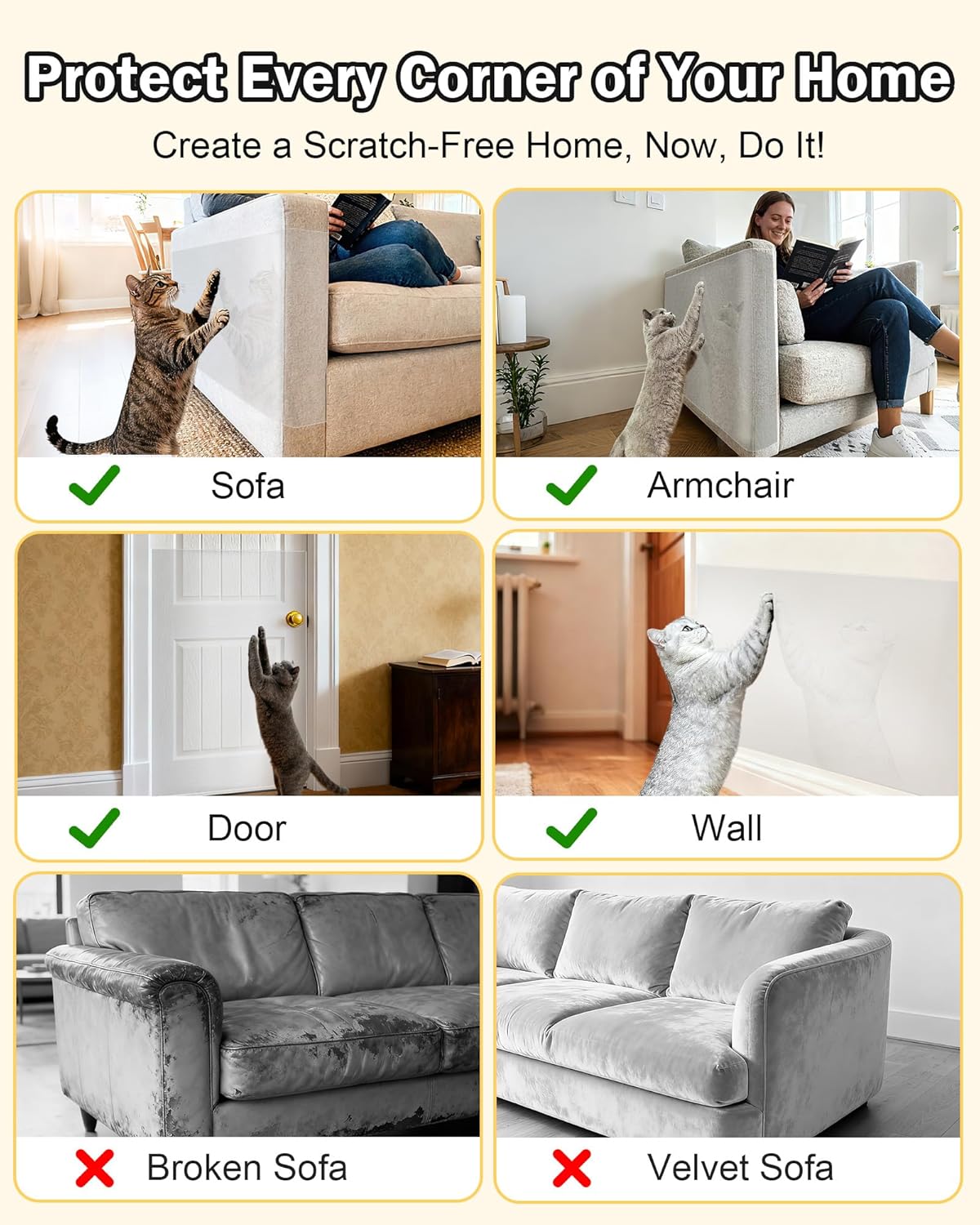 Thumbnail 3 de Anti Cat Scratch Furniture Protector (30 x 500cm) with Strong Adhesion, PET Film & No-Residue Removal