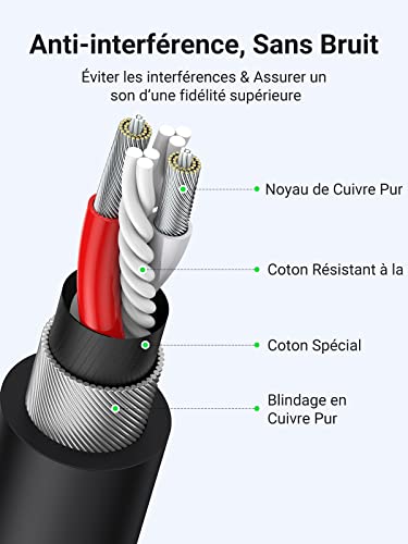 Detalle de UGREEN Câble XLR Mâle vers Femelle 2M – Connexion fiable pour micro et matériel audio