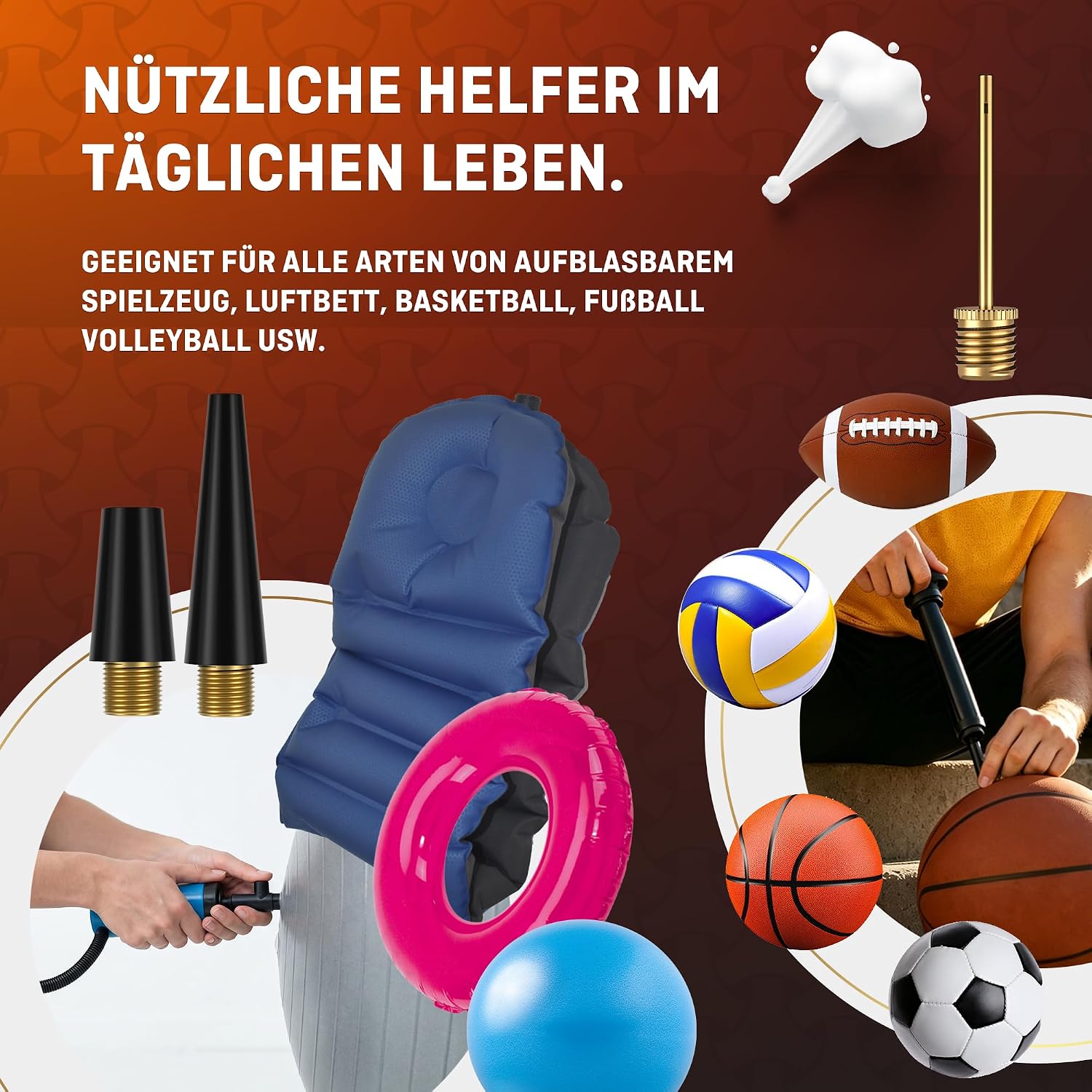 Detalle de HENMI Fahrradventil Adapter Set – Adapter für Autoventil, französisches Ventil, Dunlop sowie Ballnadel & Luftpumpen-Adapter