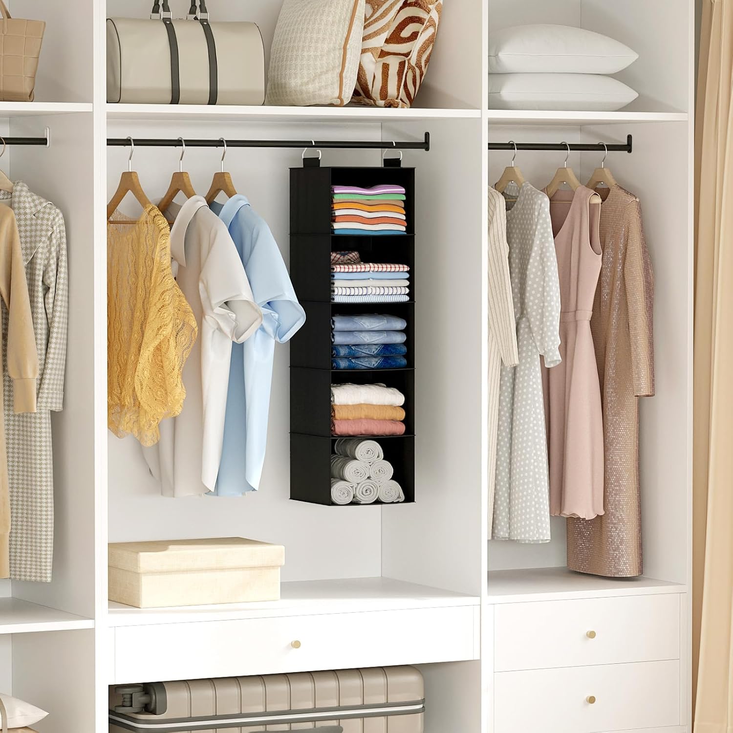 Detalle 2 de Lifewit 25081 Hanging Wardrobe Organiser, Foldable Black Non-woven Storage