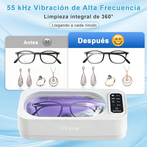 Detalle 2 de ylkjny Limpiador ultrasónico de 350 ml, 55 kHz, 4 modos y acero inoxidable 304