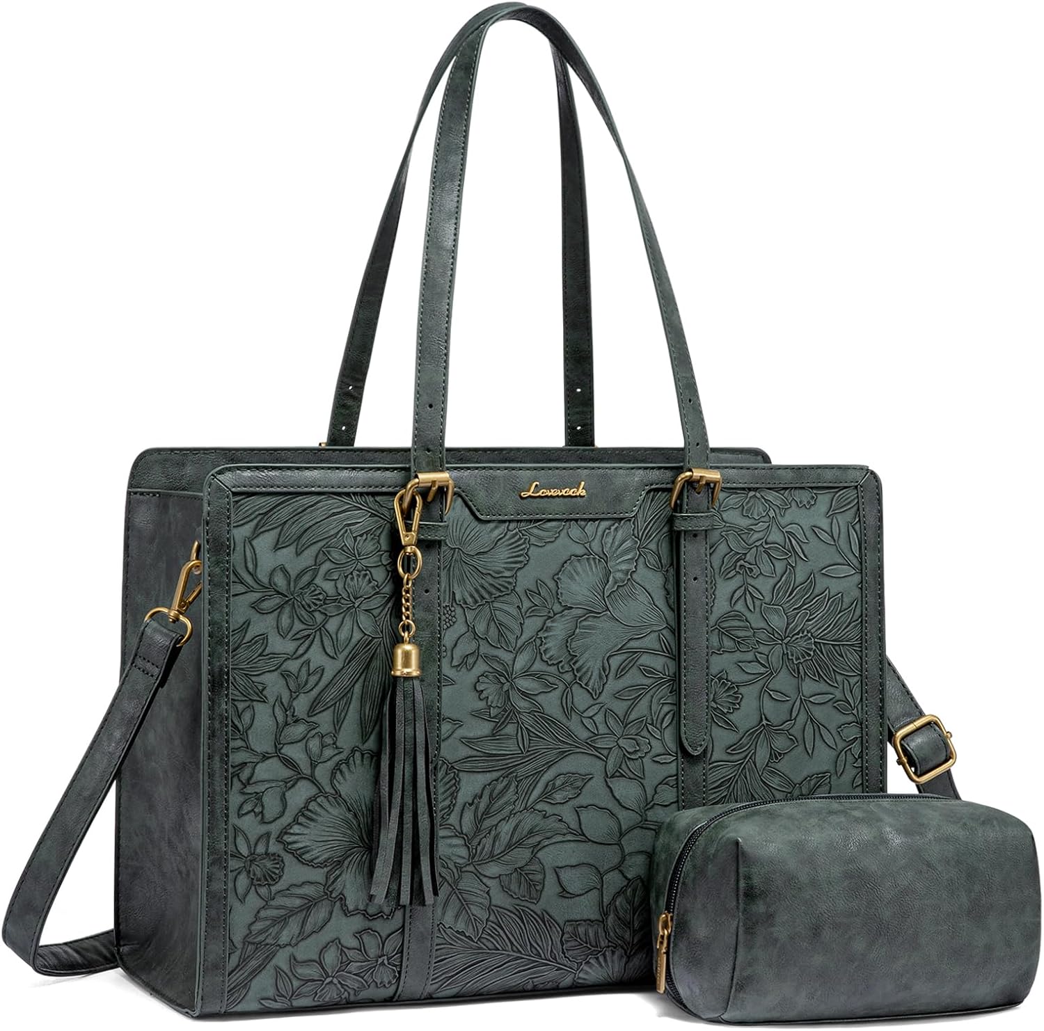LOVEVOOK Vintage Leather Laptop Bag for Women (15.6-inch) with Clutch Purse
