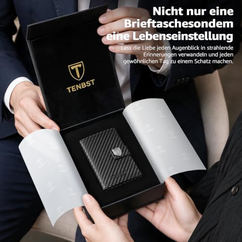 Thumbnail 7 de TENBST Herren-Geldbörse: schlankes Mikrofaser-Leder, RFID-Schutz und Geschenkbox