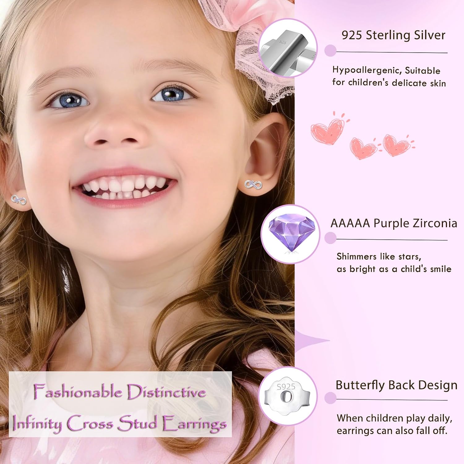 Detalle de Zolkamery 925 Sterling Silver Star Heart Bow Infinity Stud Earrings