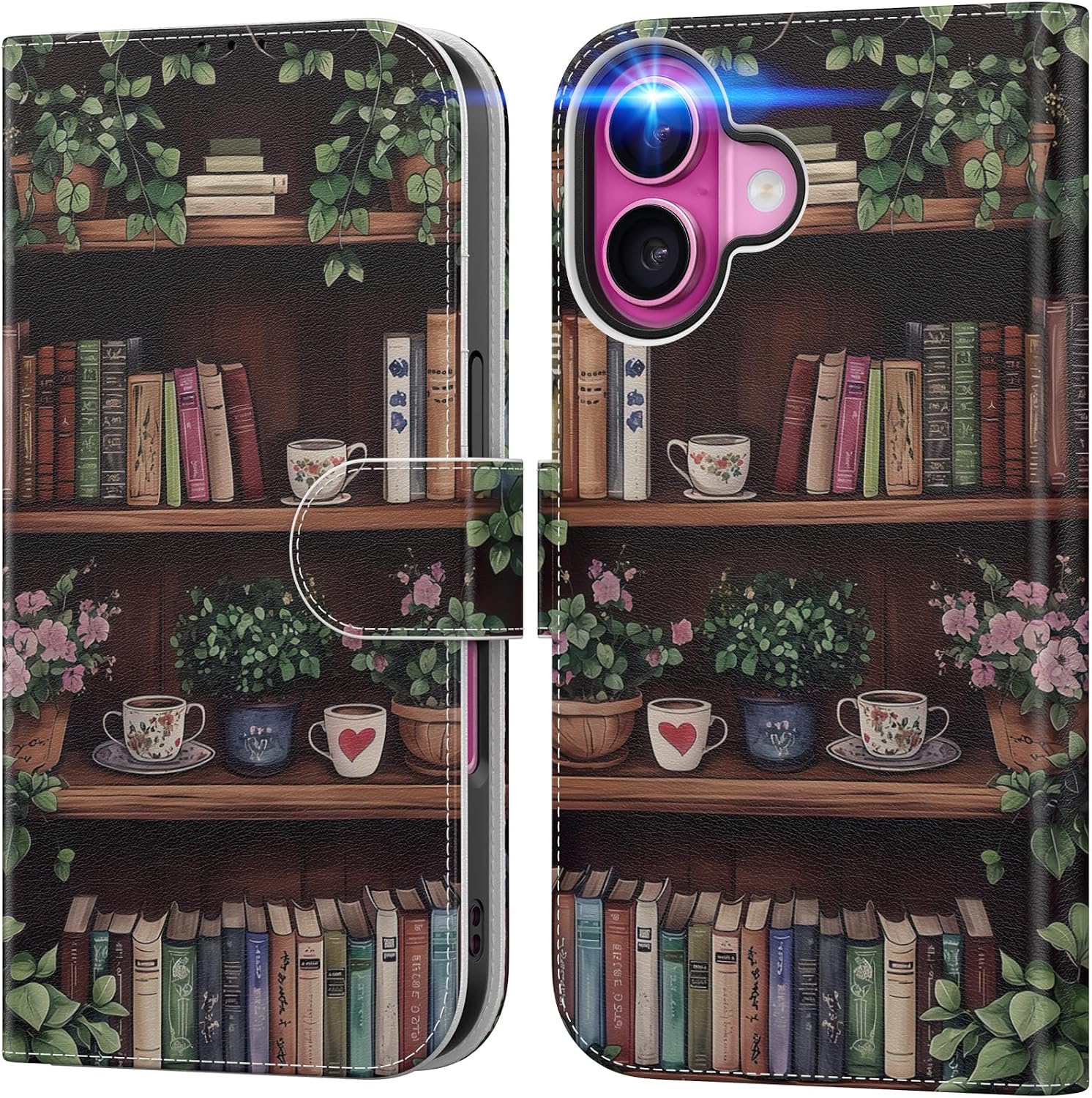 Detalle de DEENAKIN iPhone 16 Wallet Case with Card Slots, Cash Clip and Kickstand