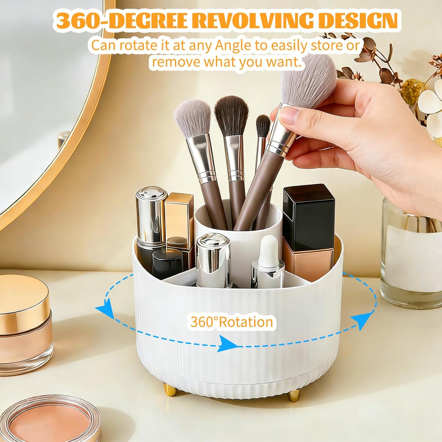 Thumbnail 4 de 360° Rotating Makeup Organiser with 5 Compartments (White)