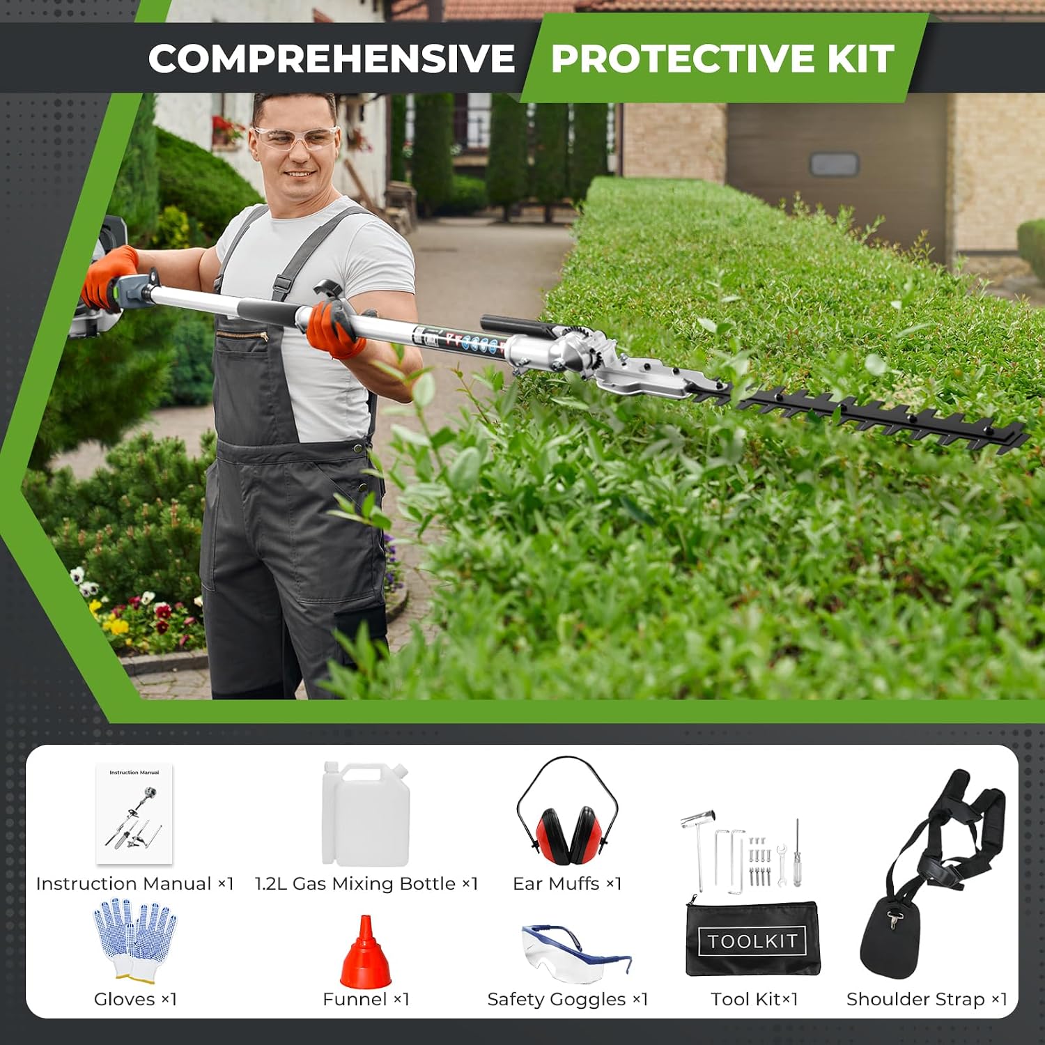 Detalle de Baococo 52CC Gas-Powered 6-in-1 String Trimmer with Pole Saw and Hedge Trimmer