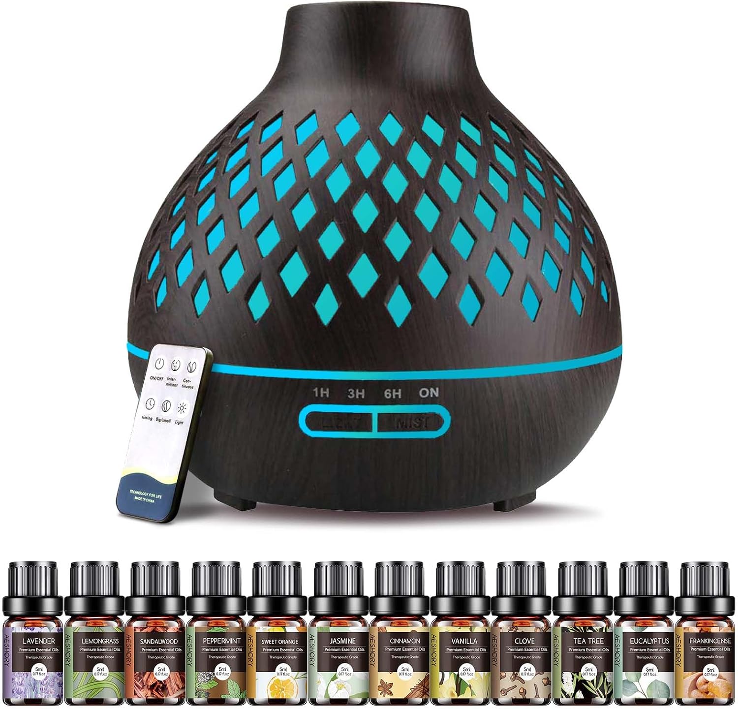 Detalle de AESHORY 00142 etherische-oliediffuser 550 ml met 12 oliën en timer
