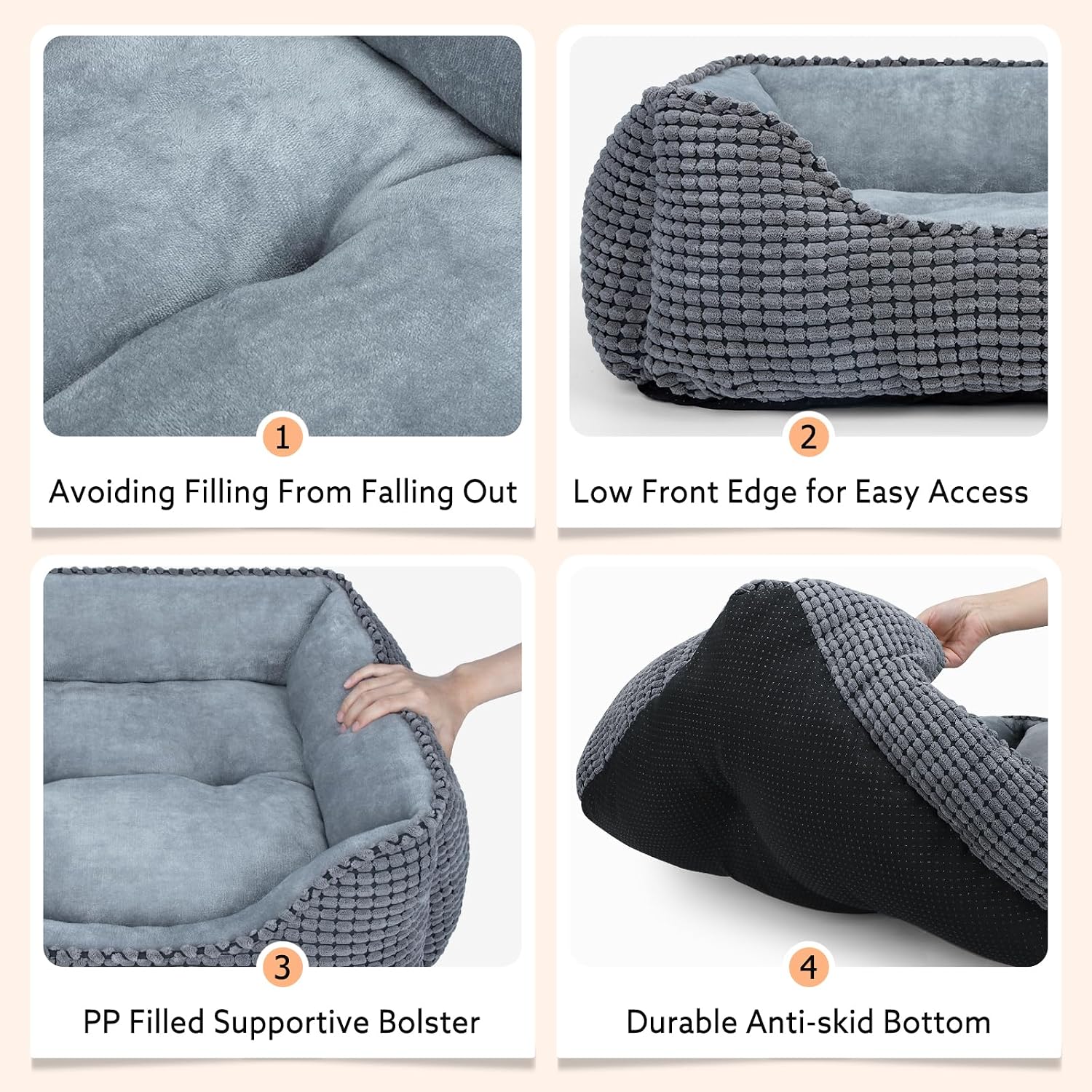 Detalle 2 de MIXJOY Rectangle Dog Bed 25 in, Grey