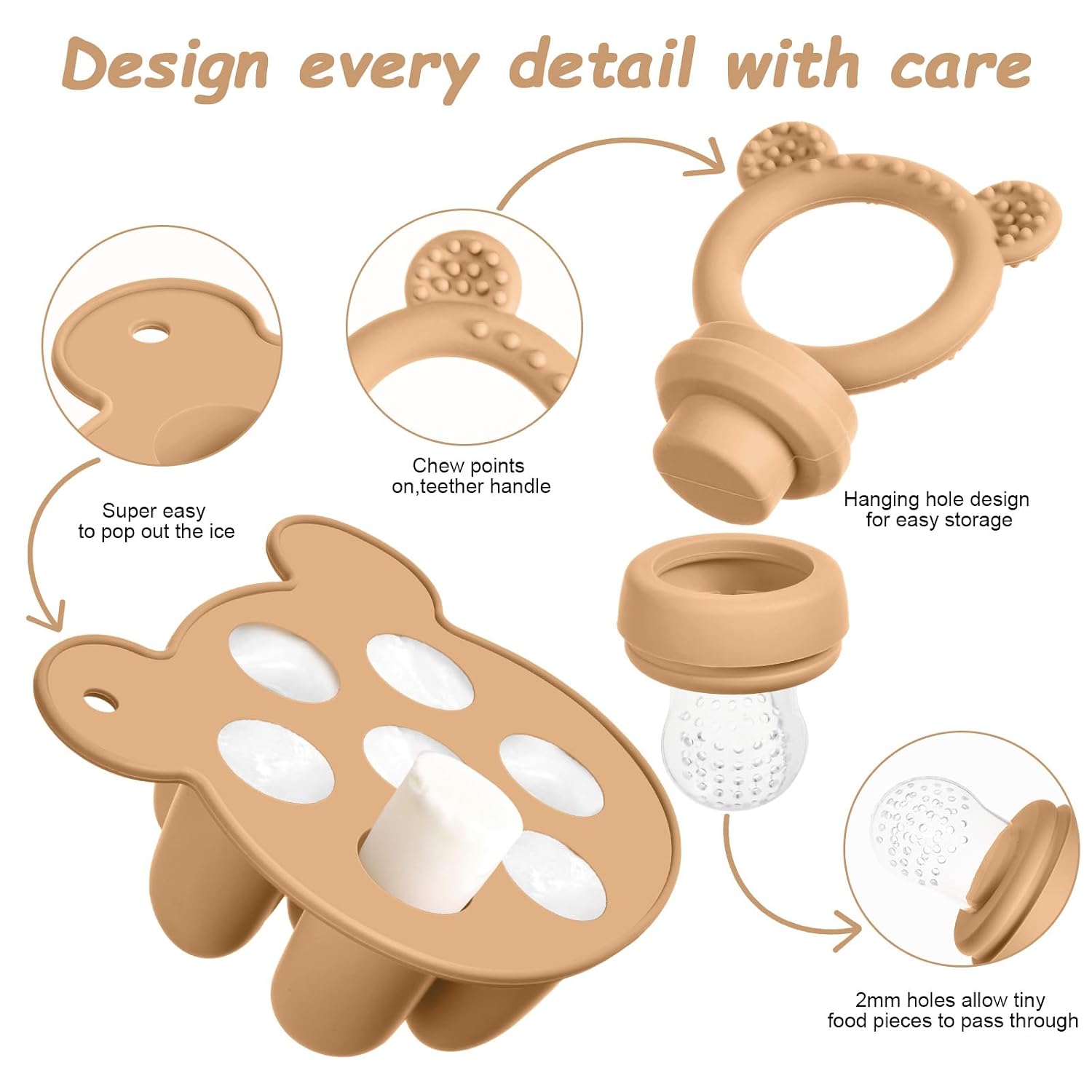 Thumbnail 4 de Aolso Fruchtsauger Baby Set – Silikon-Früchte-Futterspender mit Schnullerbeuteln und Eis-am-Stiel-Form (orange)