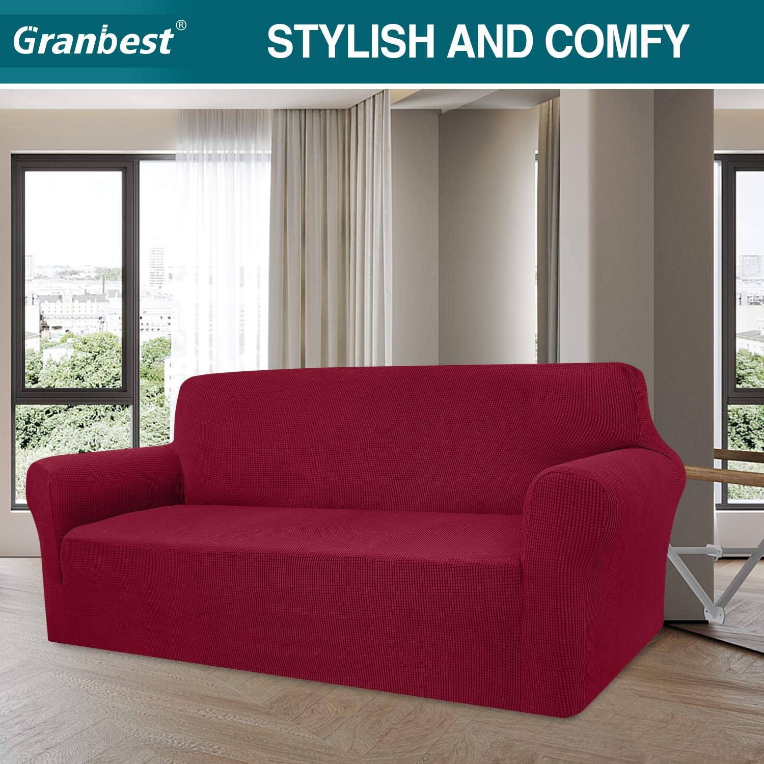 Detalle de Granbest copridivano elasticizzato ad alta elasticità in jacquard (3 posti) rosso vino