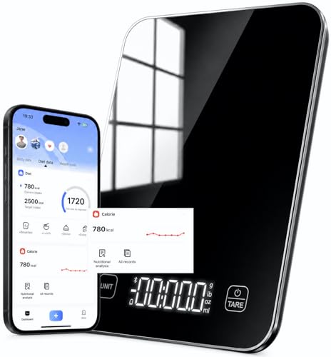 Detalle de Báscula digital inteligente de cocina con pantalla LED de izeyu