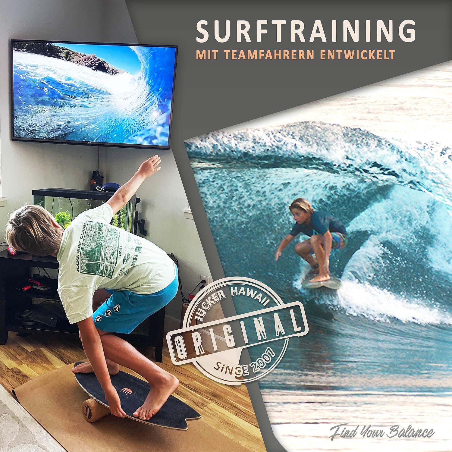 Thumbnail 6 de JUCKER HAWAII Balance Board WAVE – Trick & Surf Balanceboard (100% Echtholz) mit rutschfester Oberfläche
